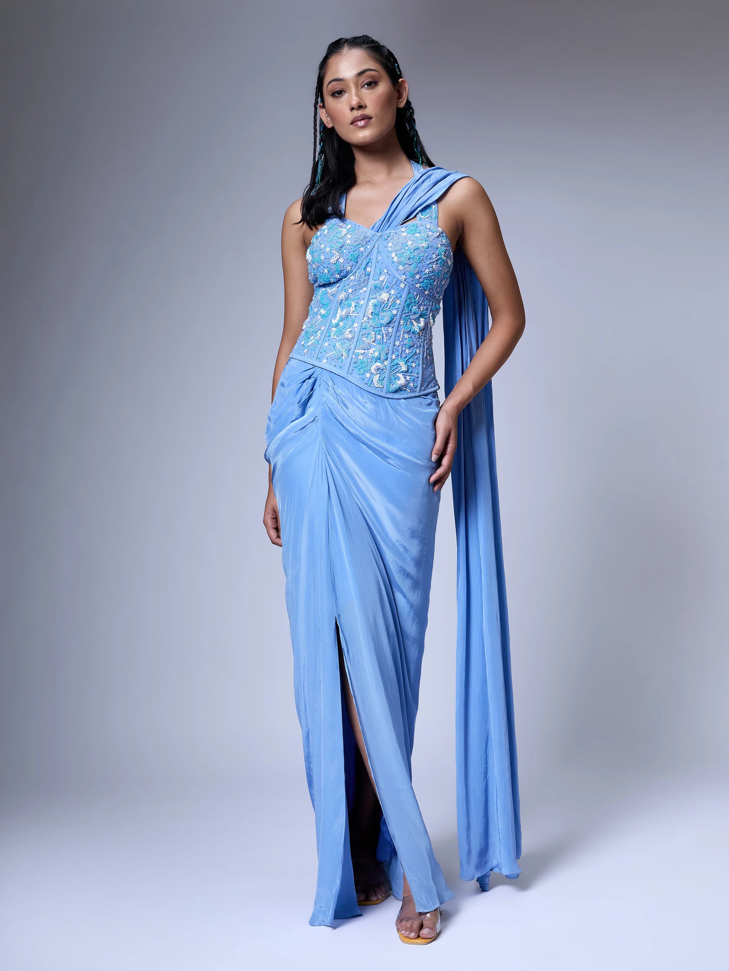 The Floral Burst Corset Saree Set