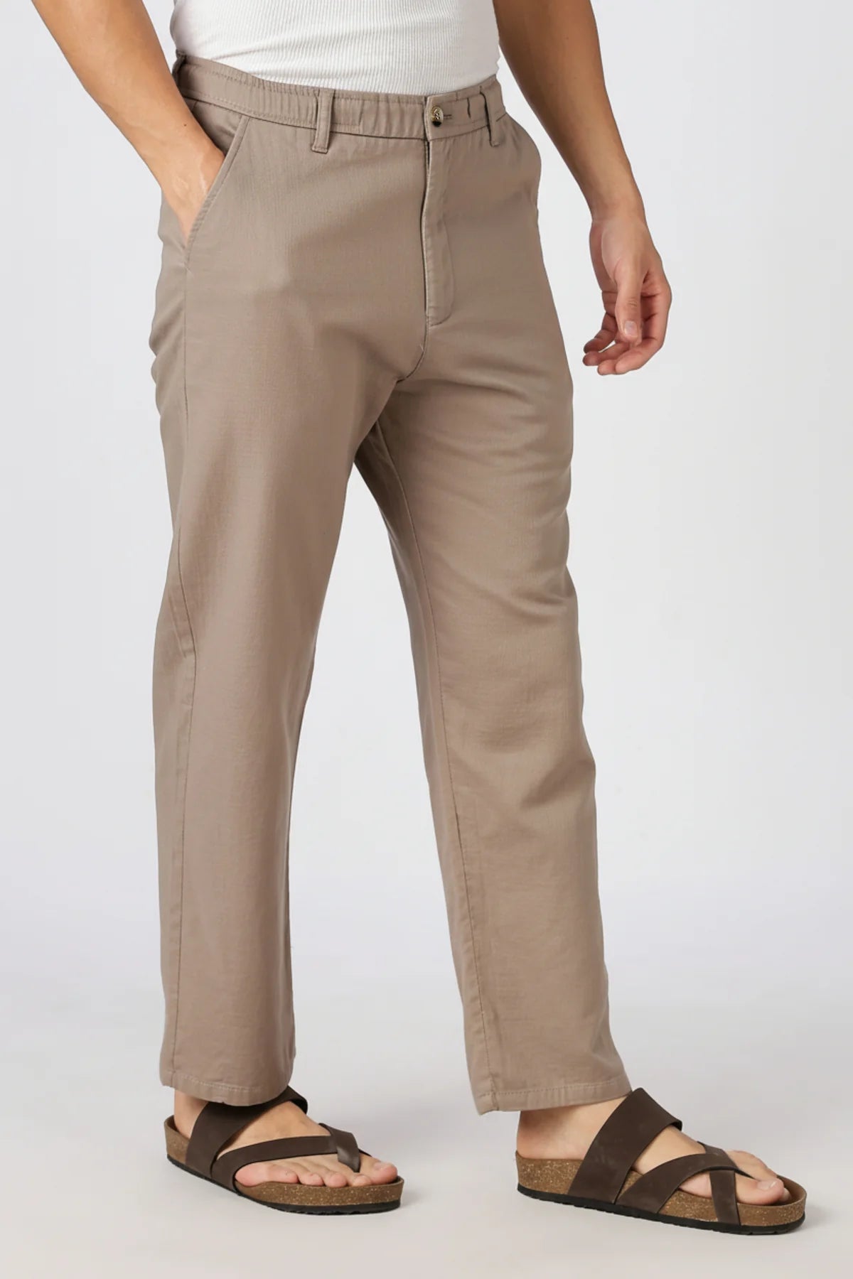 Linen-style 100% Cotton Straight Fit Beige Pant