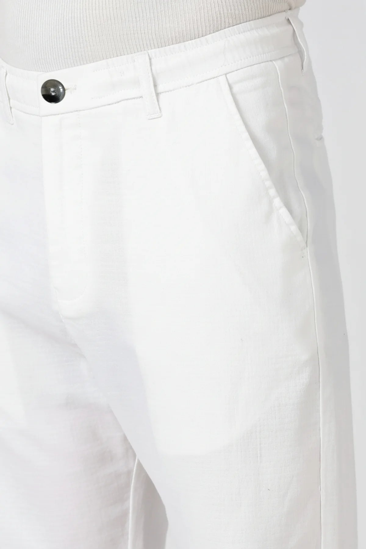 Linen-style 100% Cotton Straight Fit White Pant
