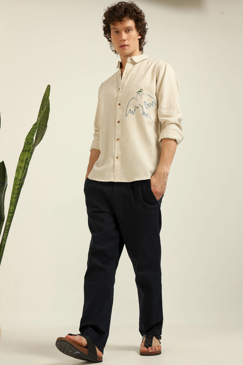 Emblem of Peace Embroidery Linen Shirt