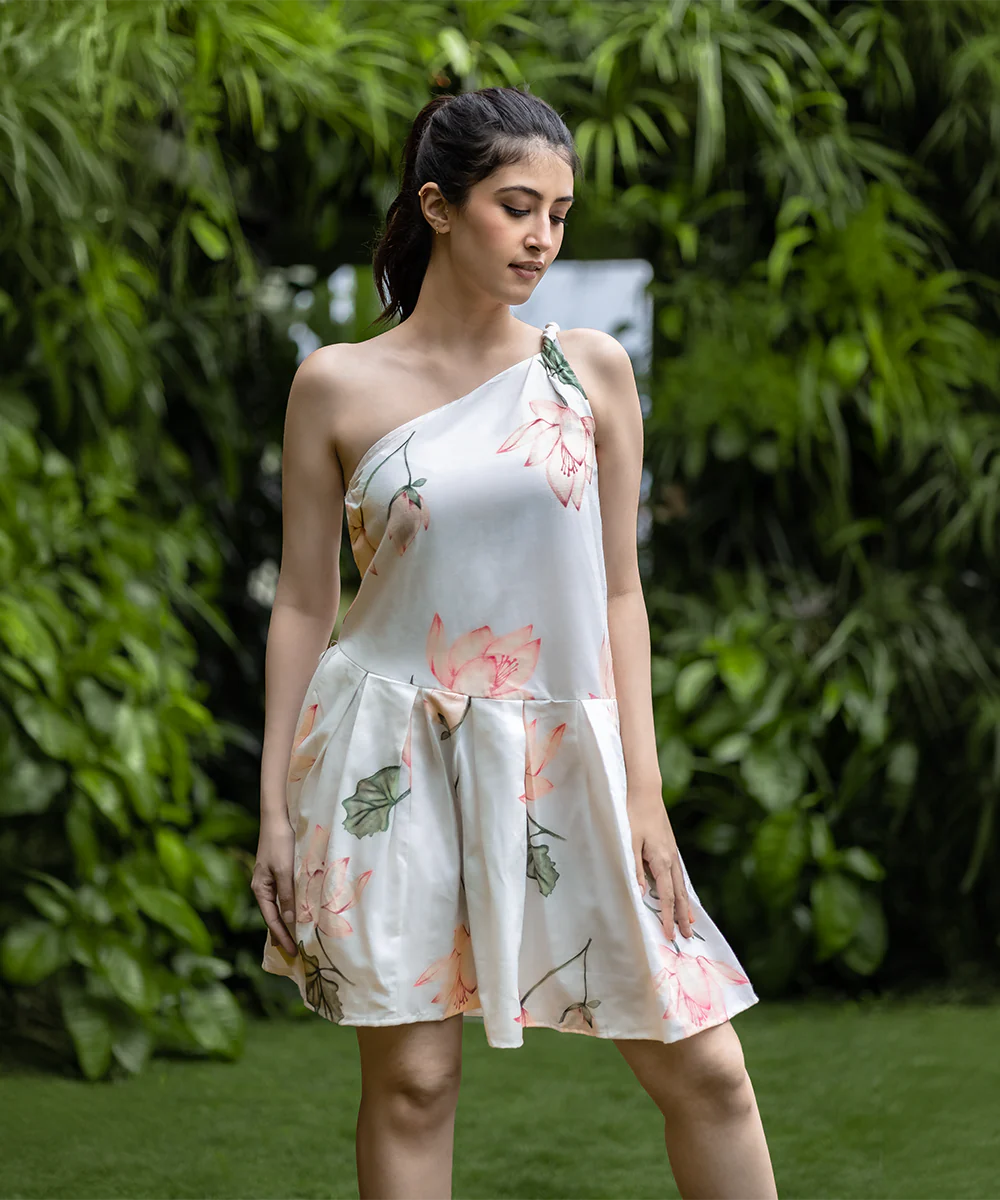 Simran Luthria in Lotus one shoulder dress