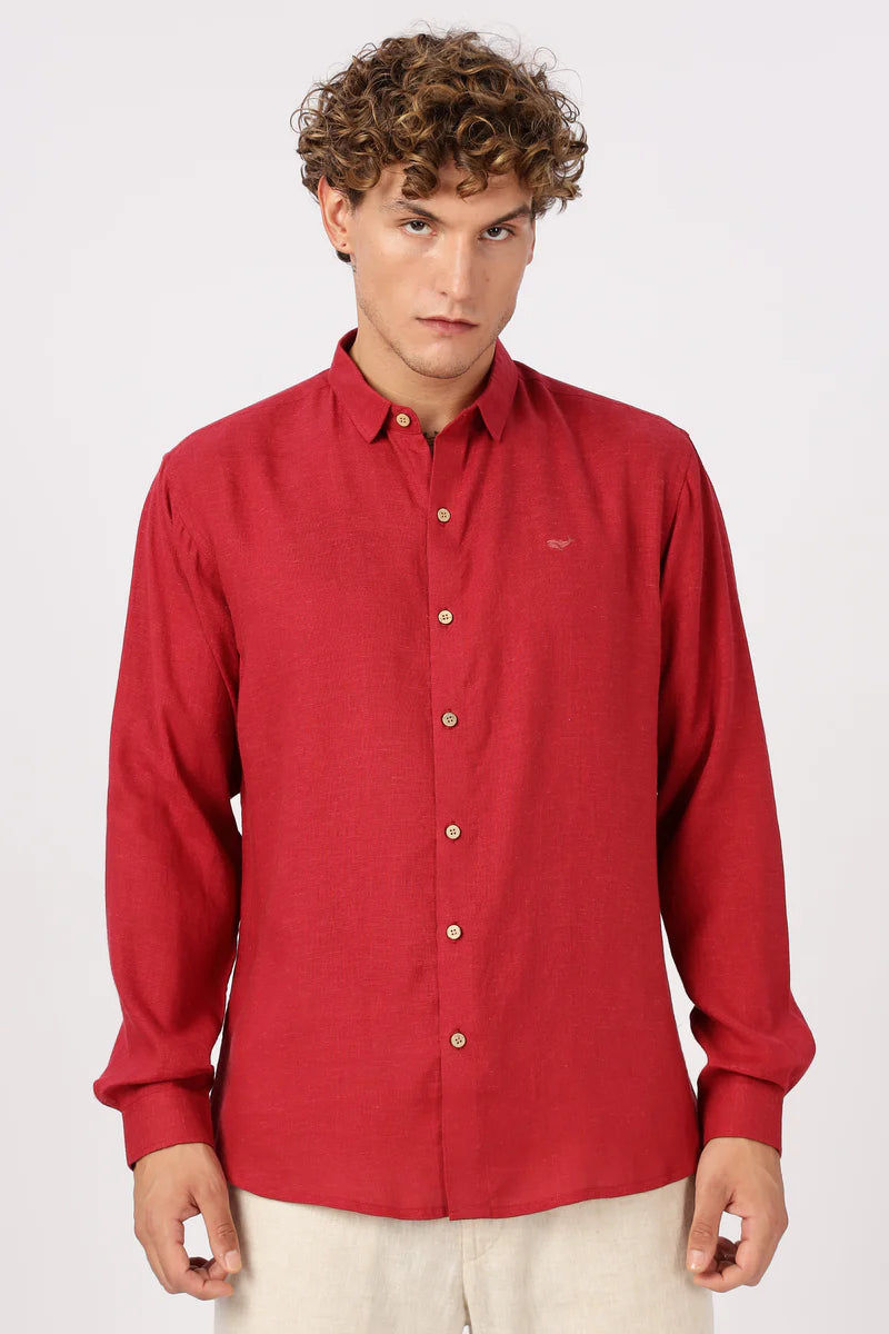 Red 100% Linen 60s Lea Shirt