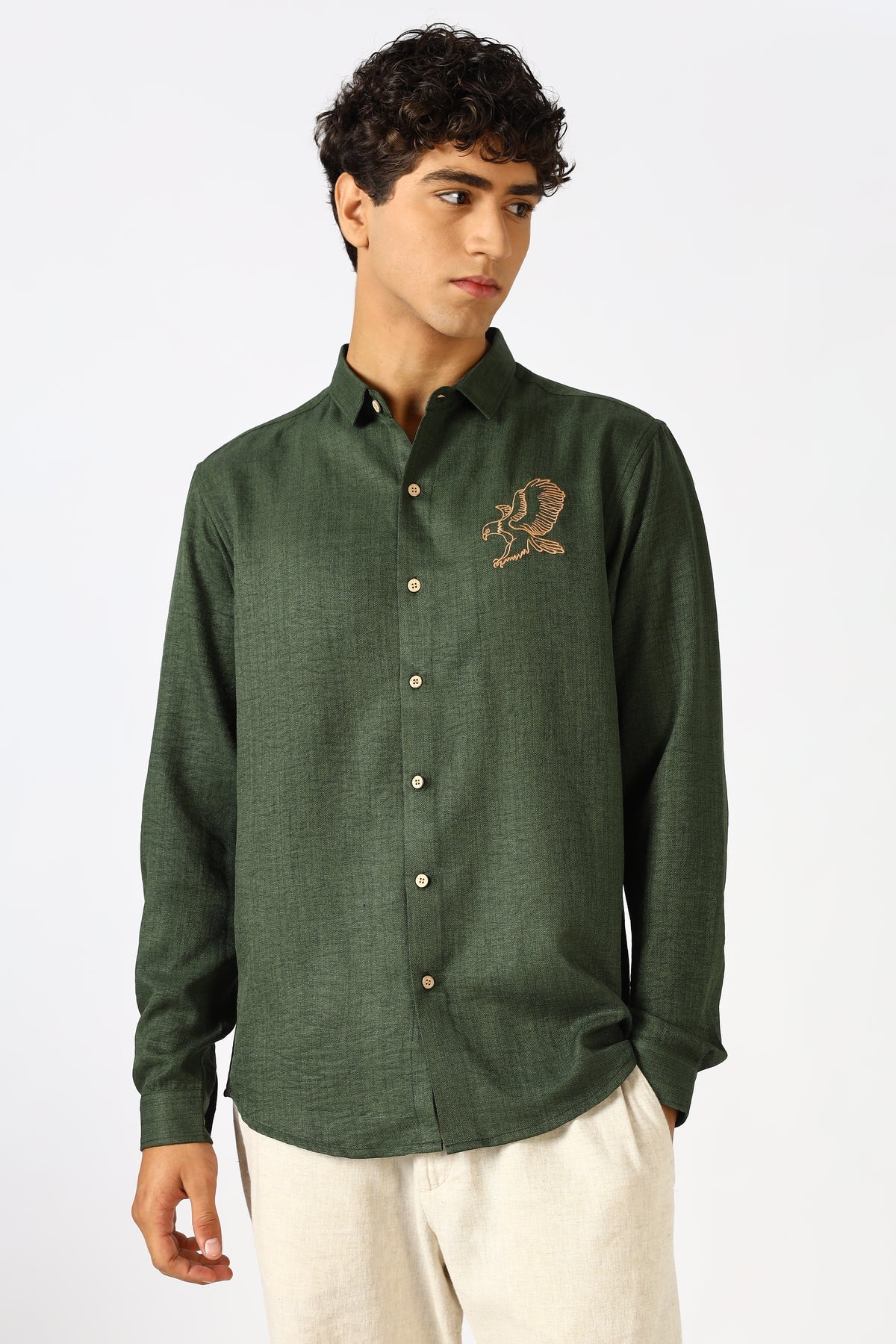 Forest Green Eagle Embroidered Shirt