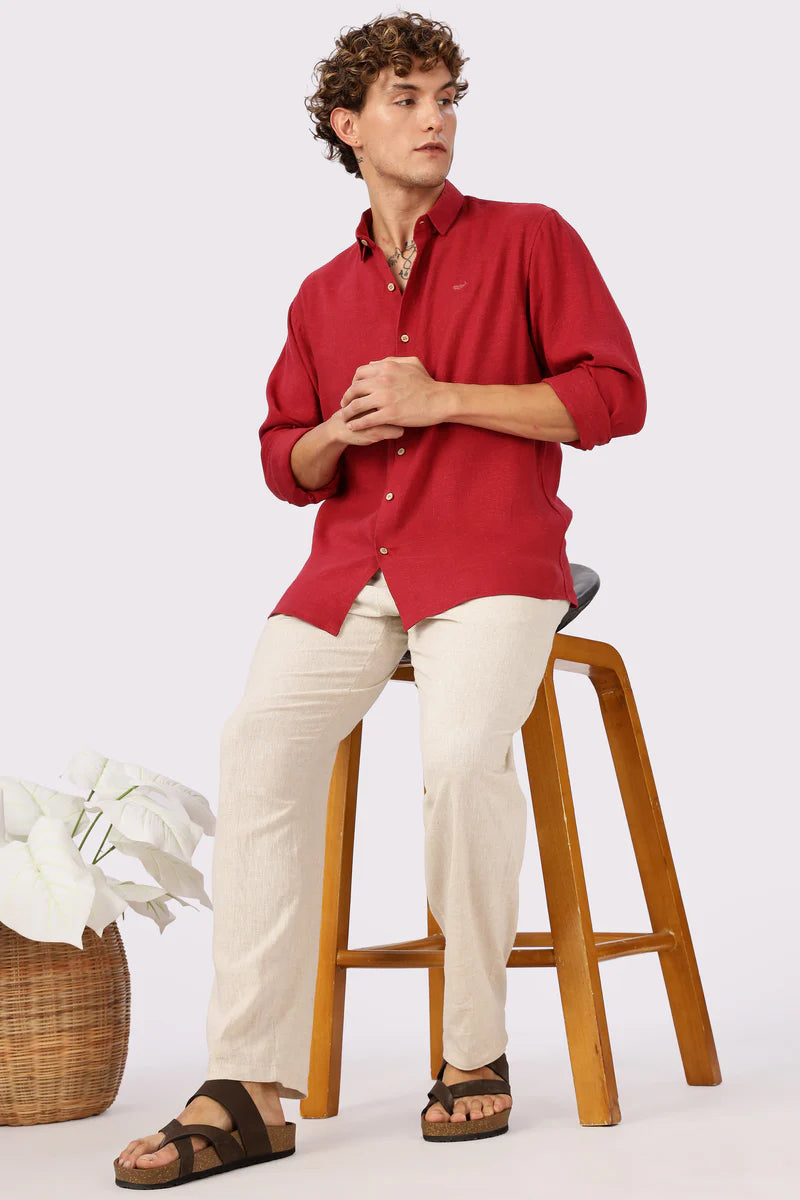 Red 100% Linen 60s Lea Shirt