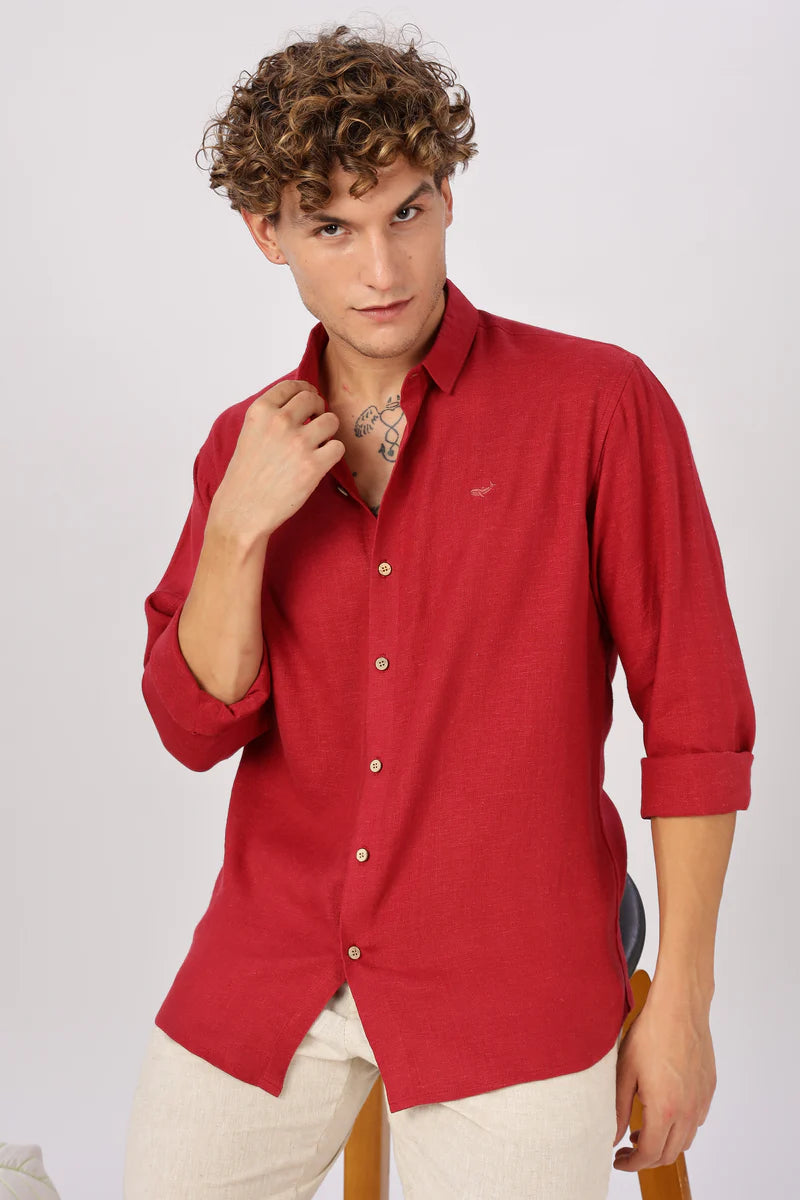 Red 100% Linen 60s Lea Shirt