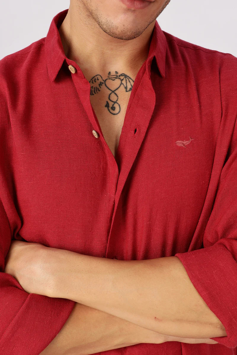 Red 100% Linen 60s Lea Shirt