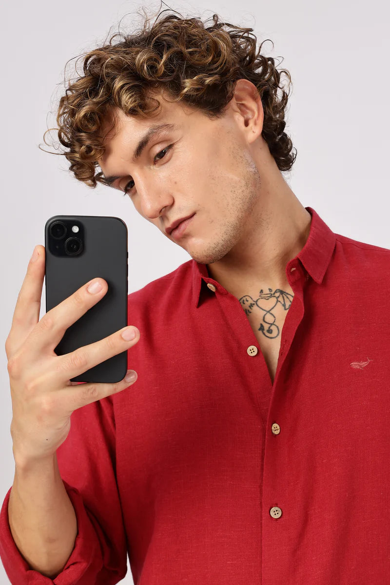Red 100% Linen 60s Lea Shirt