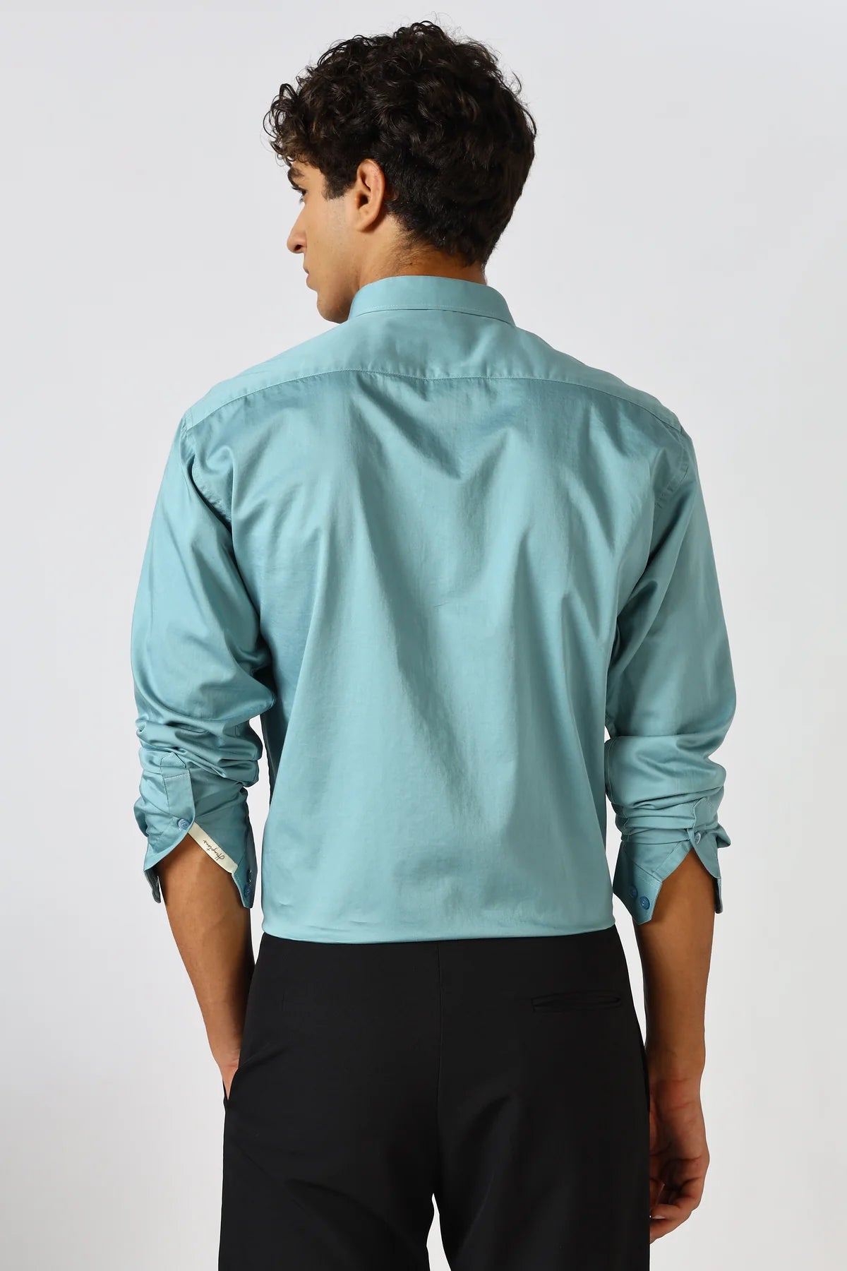 Serene Blue Cinematic Satin 100% Giza Cotton Shirt