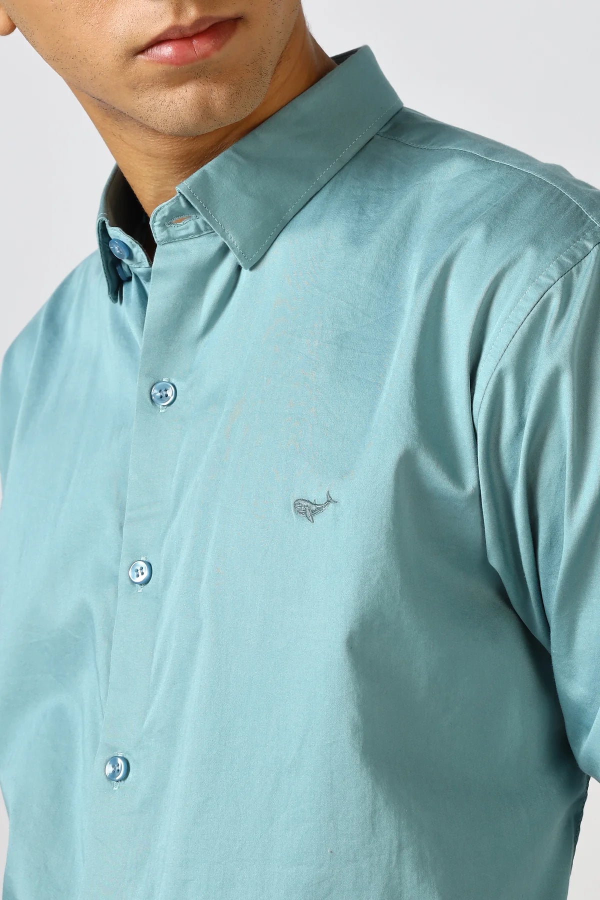 Serene Blue Cinematic Satin 100% Giza Cotton Shirt