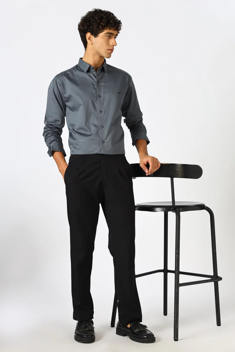 Steel Grey Cinematic Satin 100% Giza Cotton Shirt
