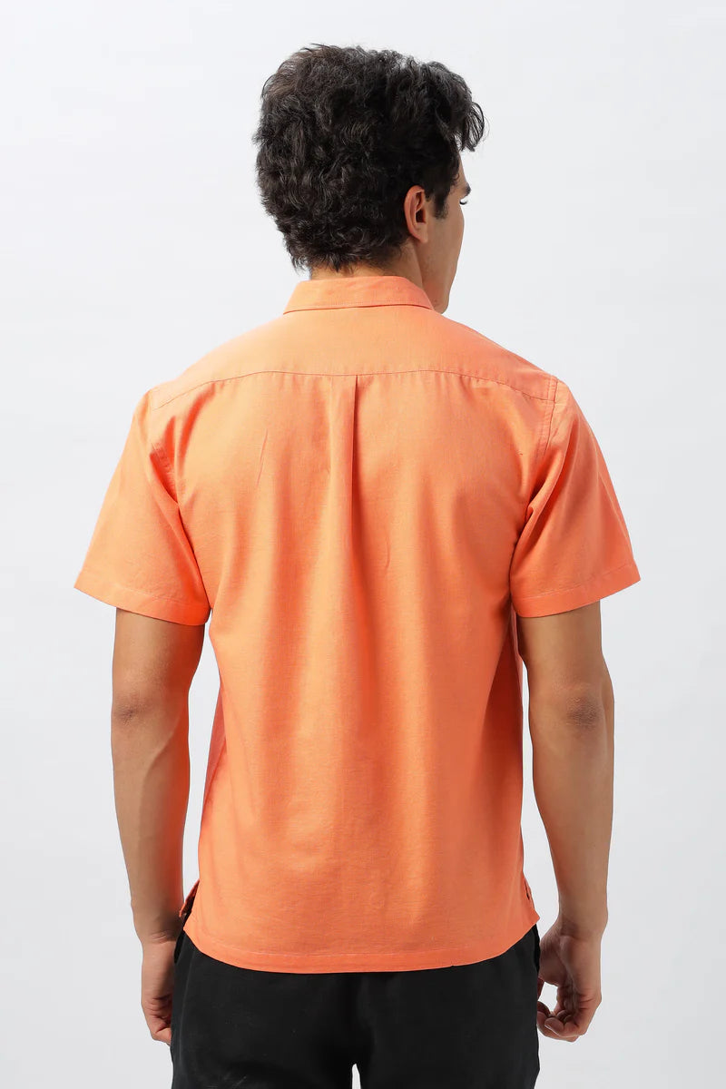 Patchwork Embroidered Men's Coral Shirt