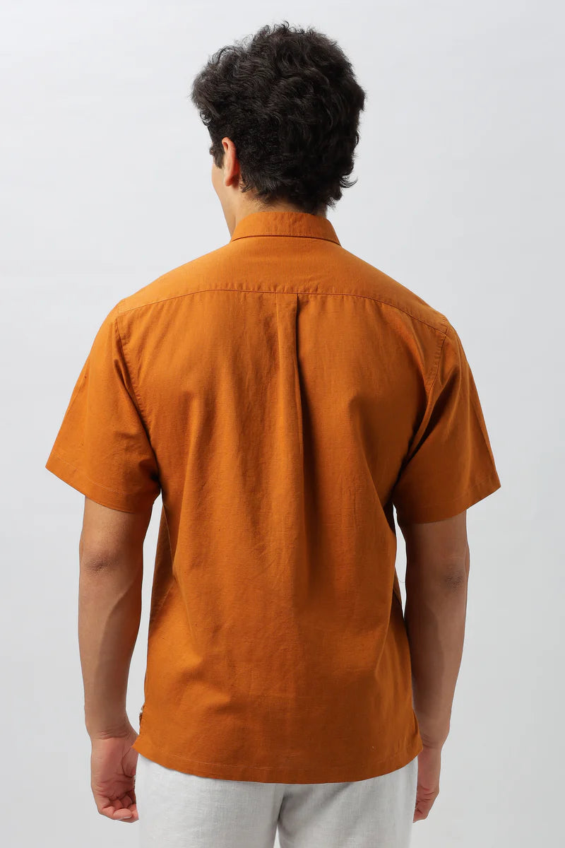 Rustic Orange Embroidered Box Fit Shirt