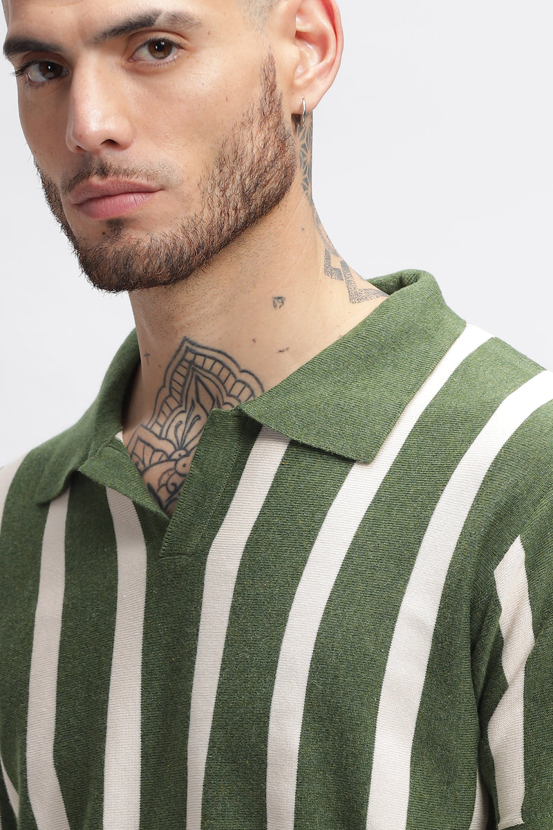 Summer Green Stripes Old Money Polo