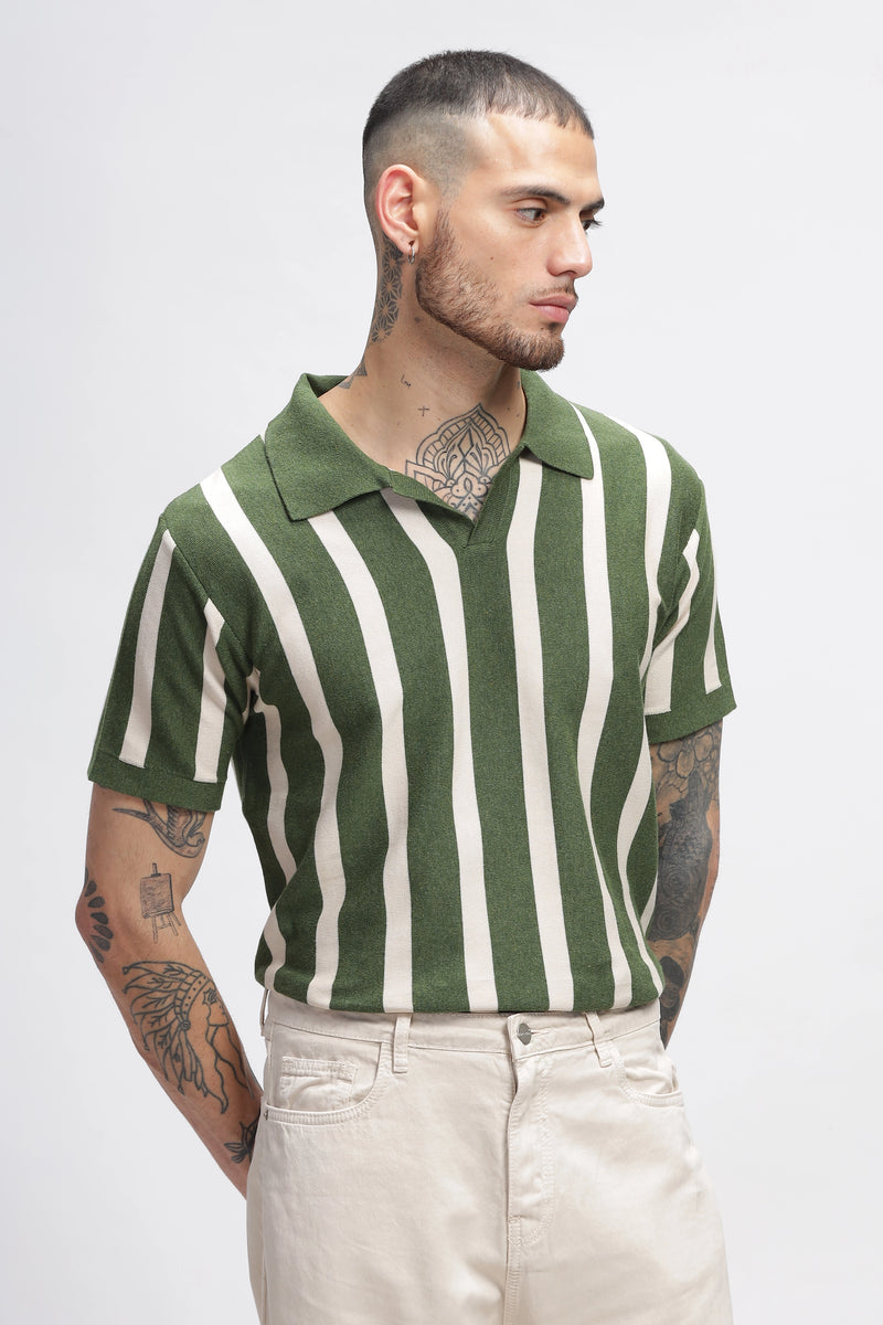 Summer Green Stripes Old Money Polo