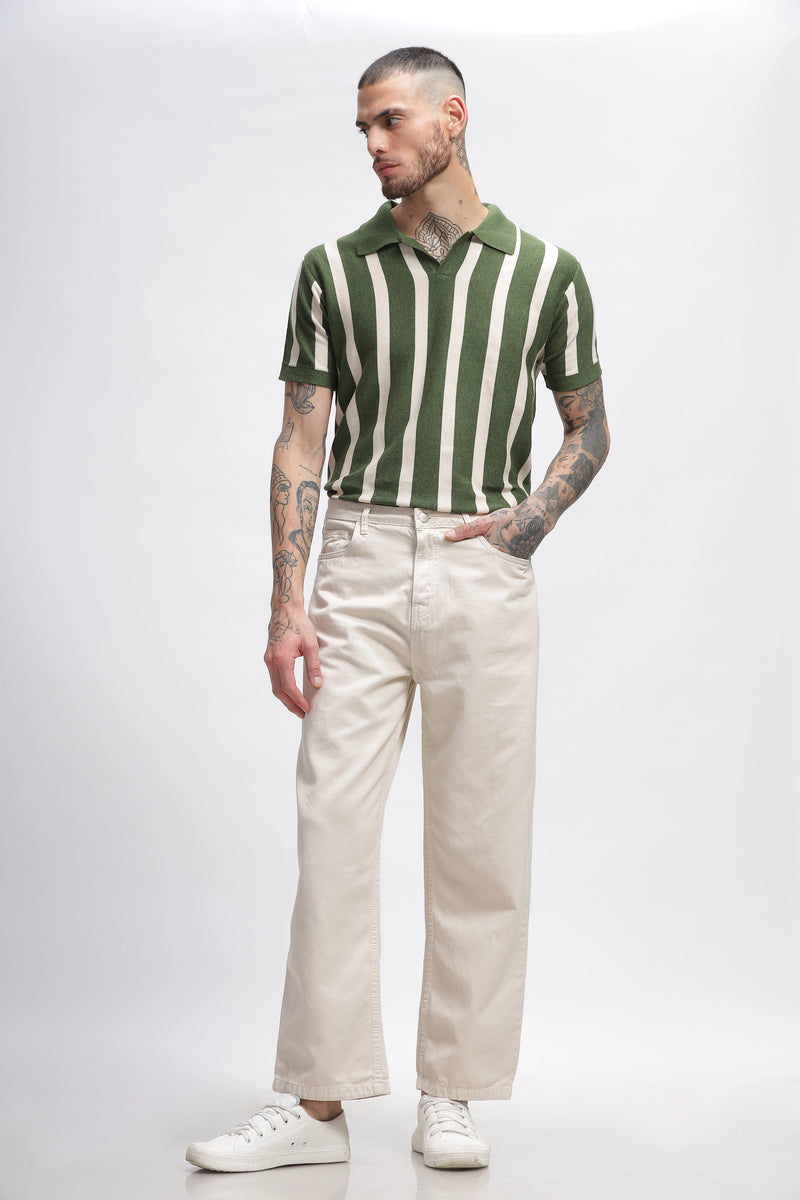 Summer Green Stripes Old Money Polo