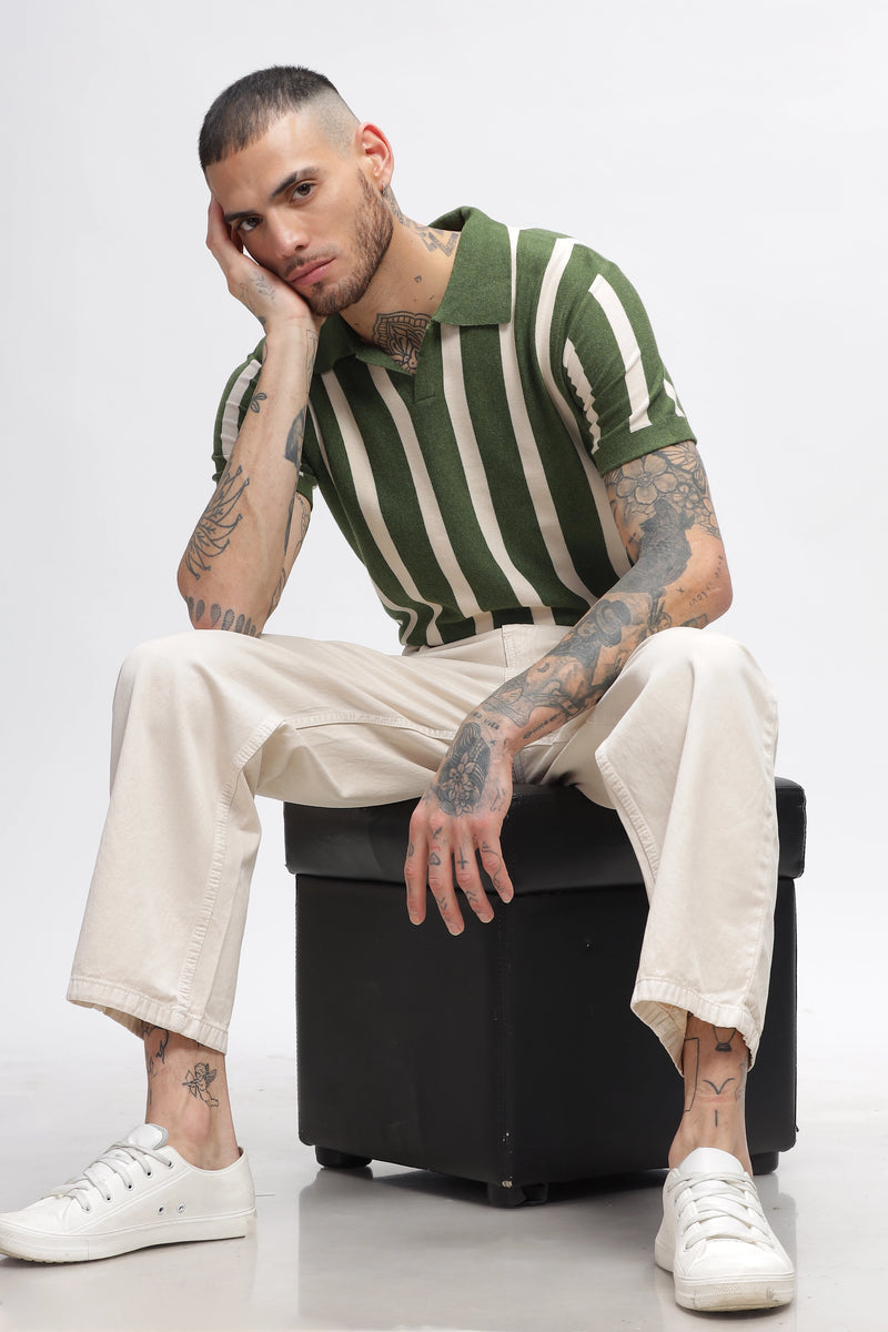 Summer Green Stripes Old Money Polo