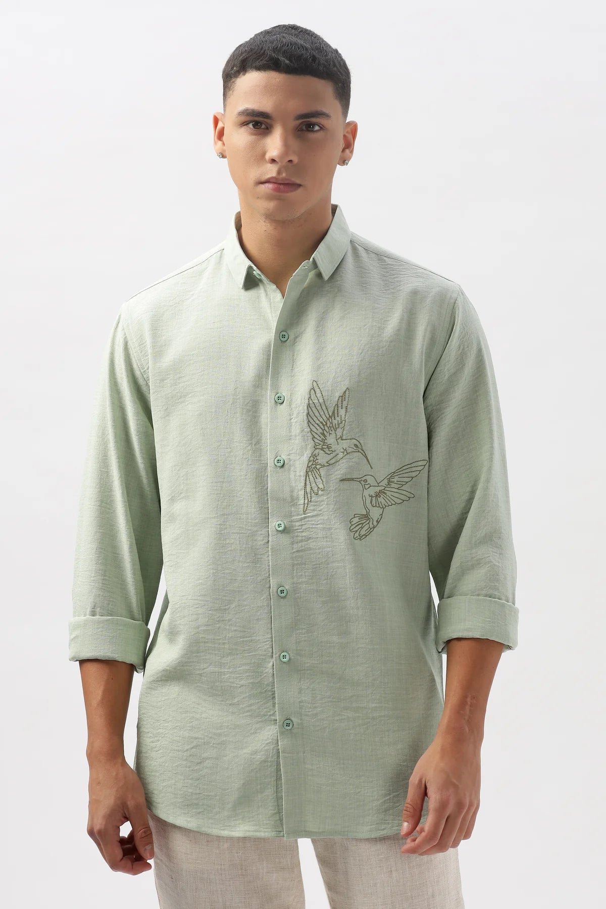 Humming(Way) Birds Vienna Green Embroidery Shirt