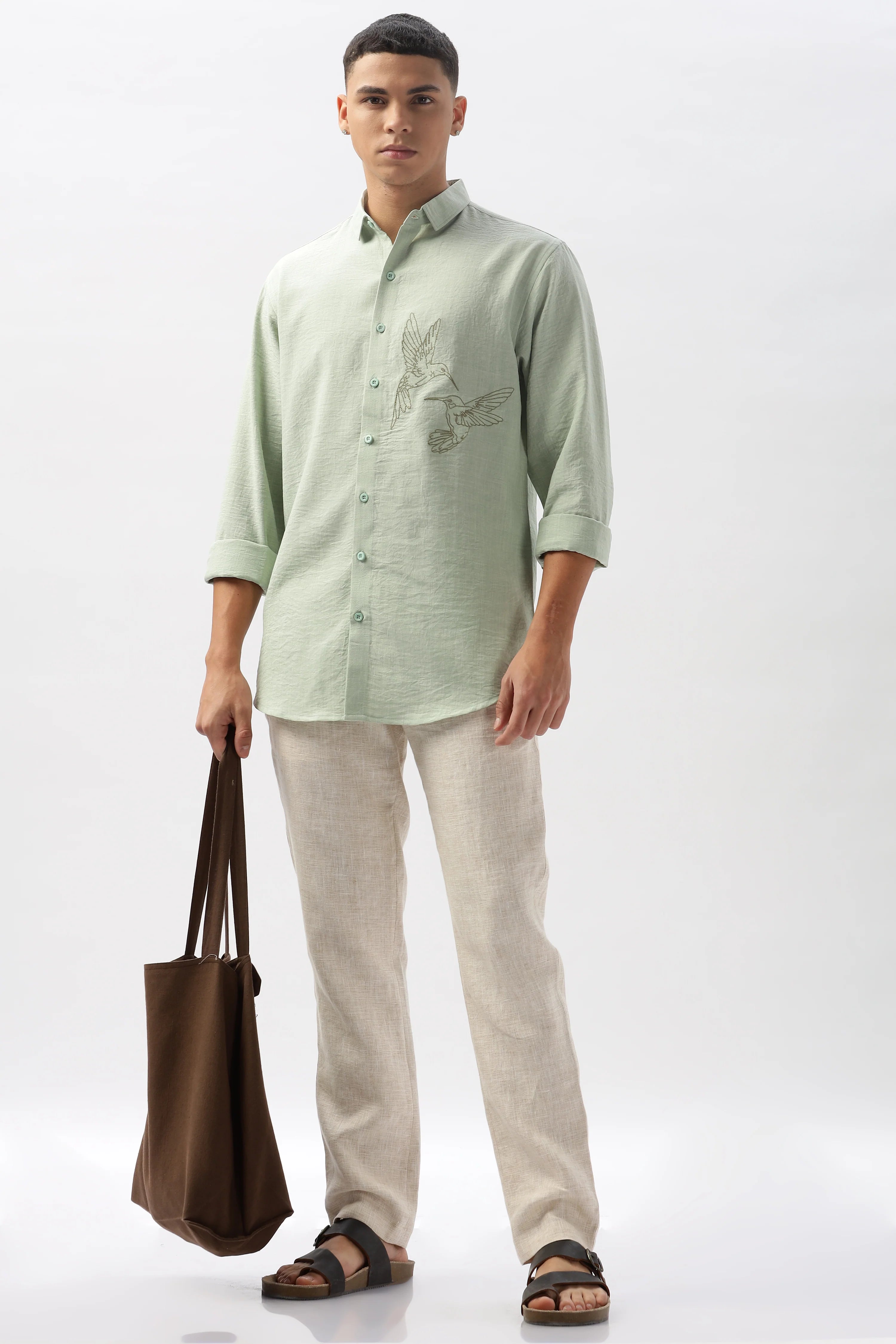 Humming(Way) Birds Vienna Green Embroidery Shirt