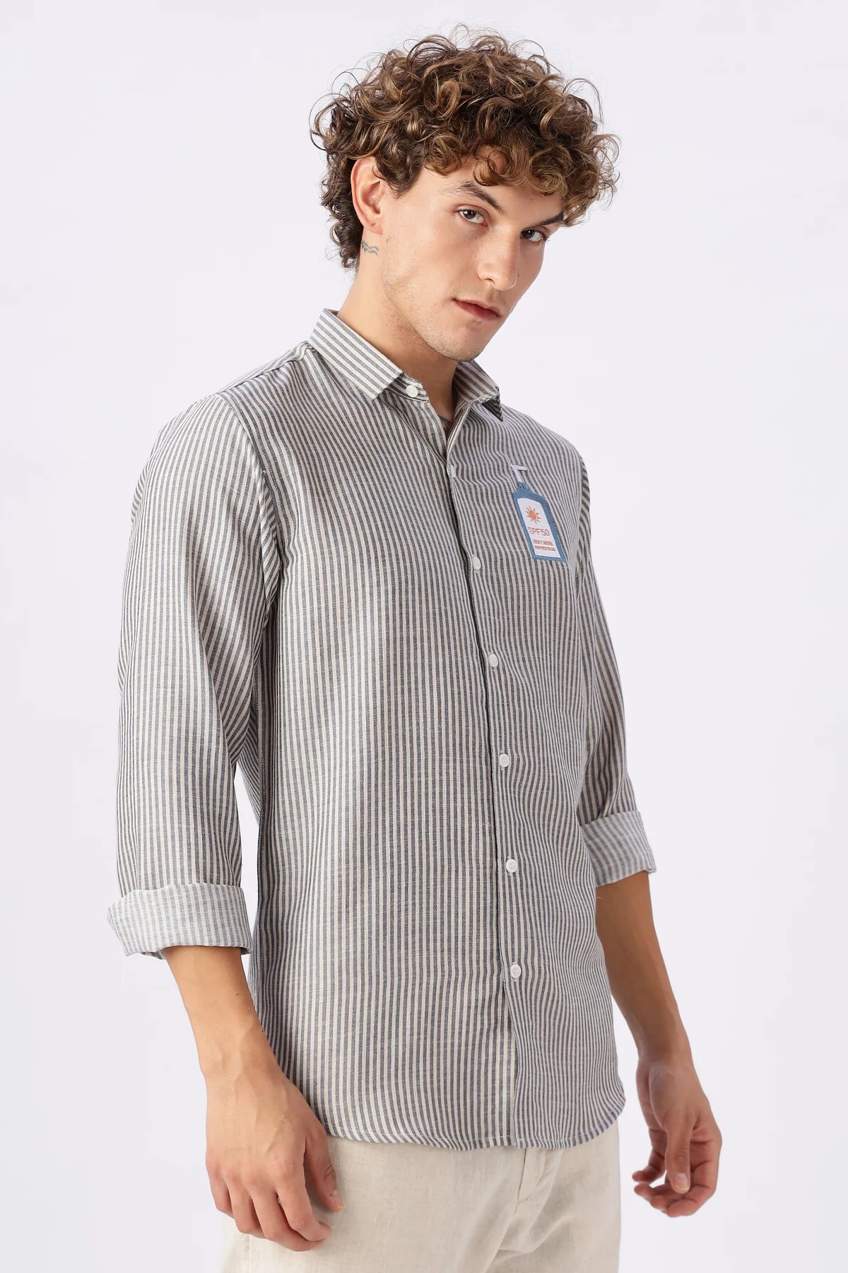 Certified Sunblocker Embroidery Striped Shirt