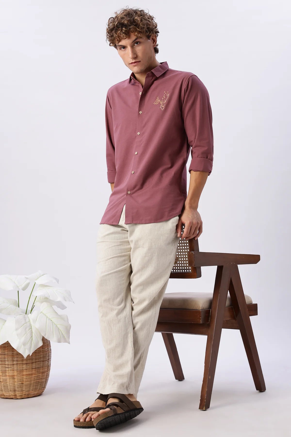 Arctic Reindeer Pink Embroidered Shirt