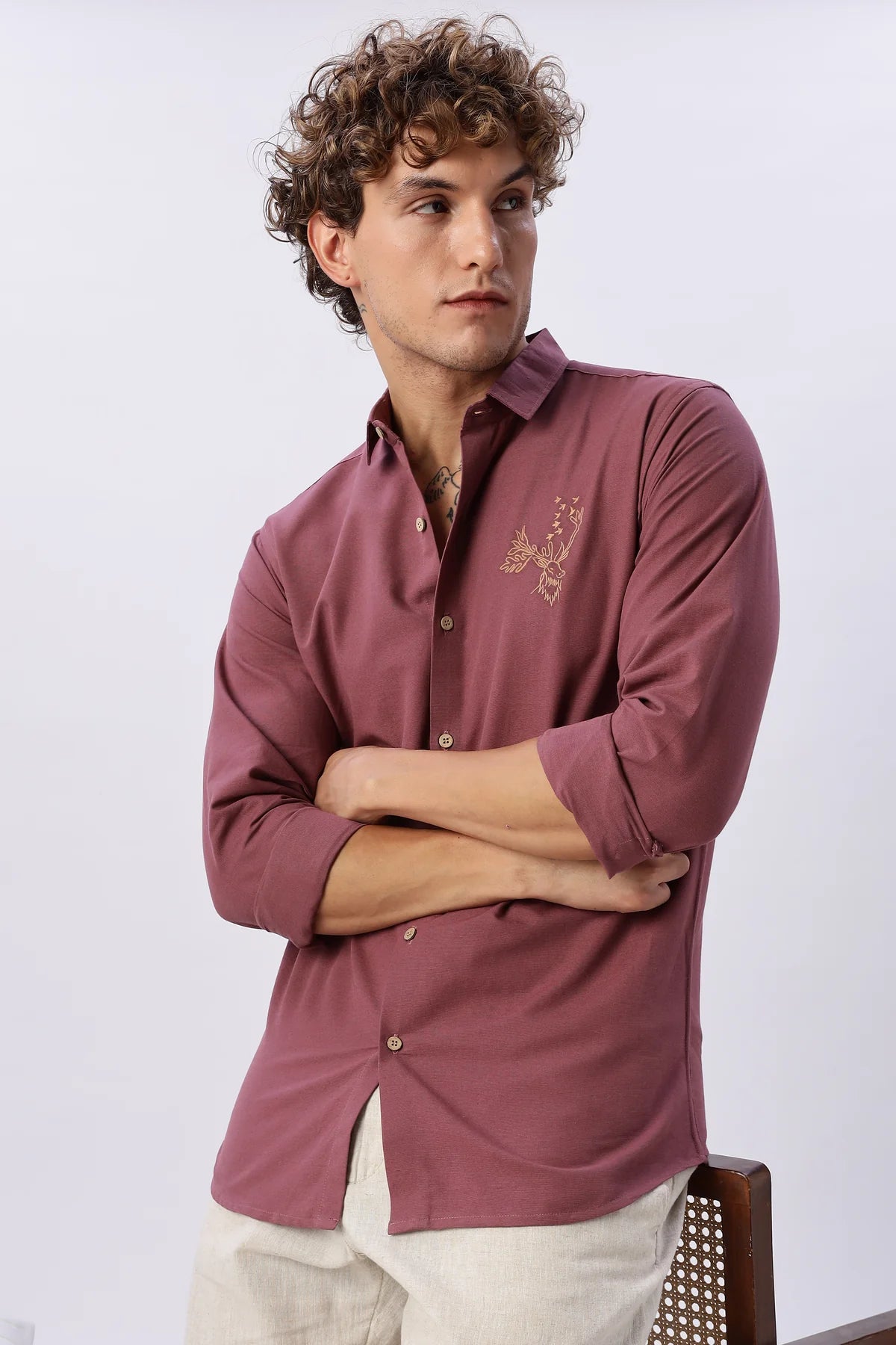 Arctic Reindeer Pink Embroidered Shirt