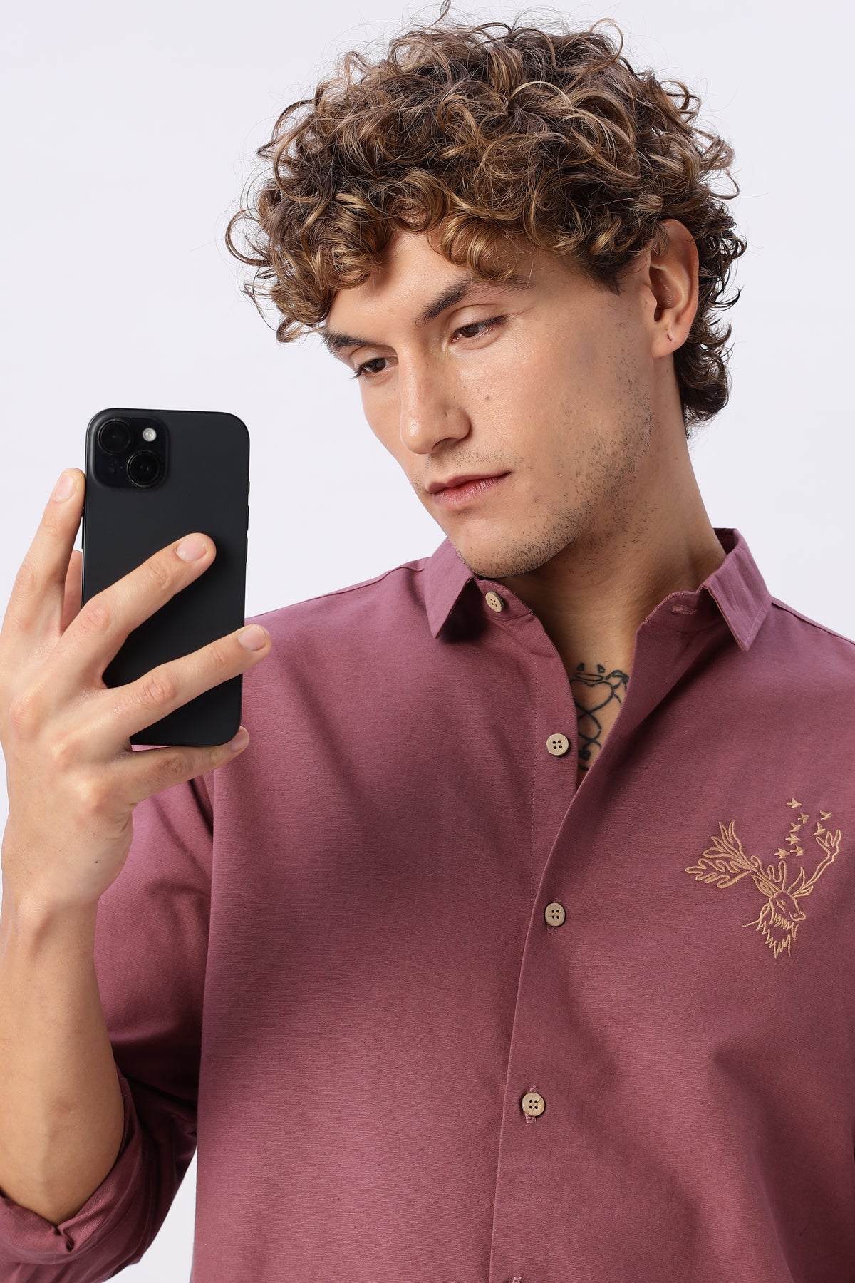 Arctic Reindeer Pink Embroidered Shirt
