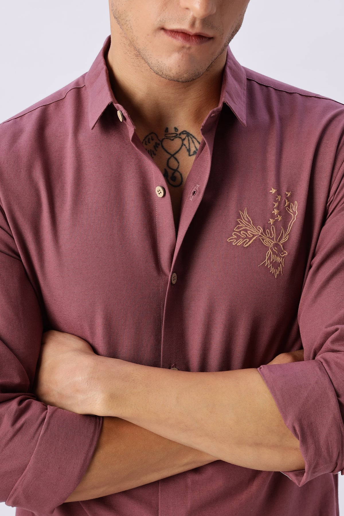 Arctic Reindeer Pink Embroidered Shirt