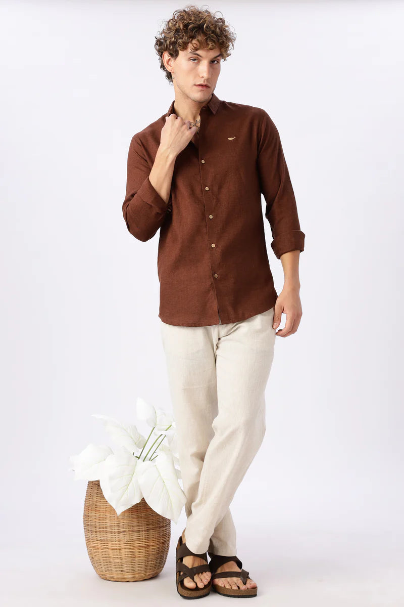 Brown 100% Linen 60s Lea Shirt