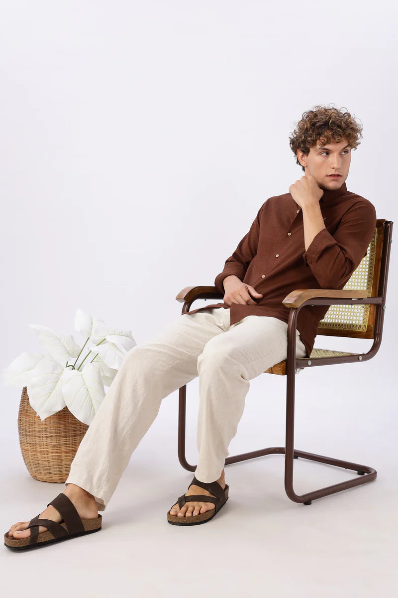 Brown 100% Linen 60s Lea Shirt