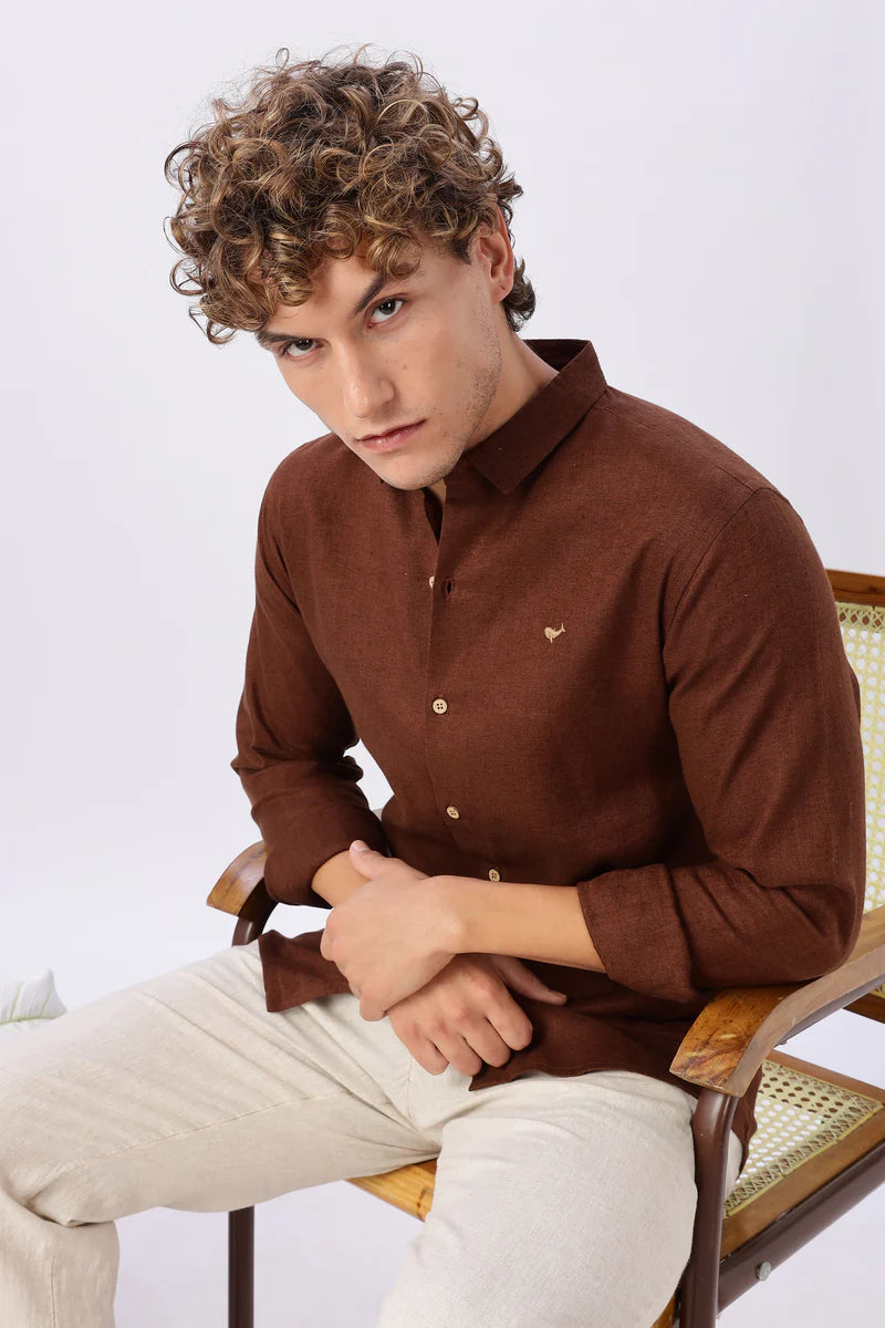 Brown 100% Linen 60s Lea Shirt