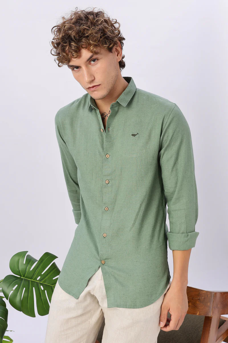 Green 100% Linen 60s Lea Shirt