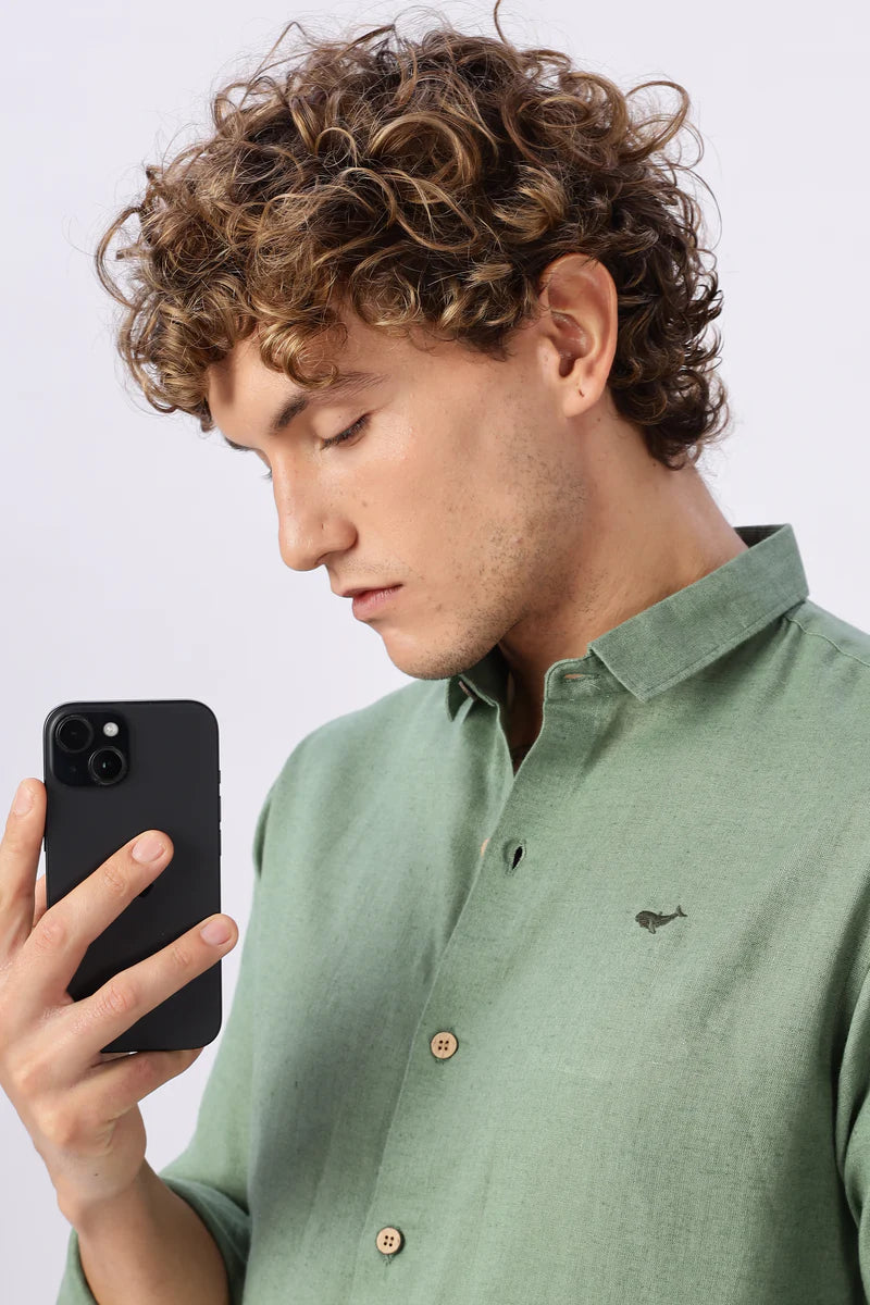 Green 100% Linen 60s Lea Shirt