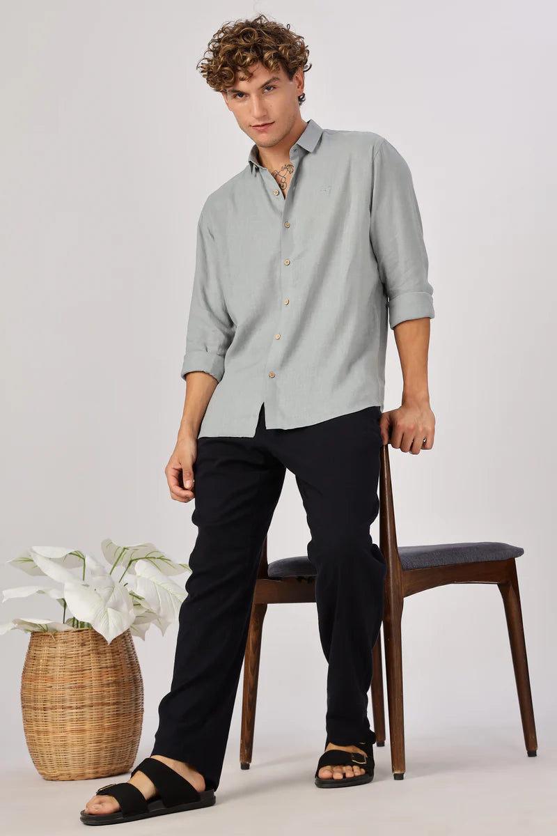 Grey 100% Linen 60s Lea Shirt