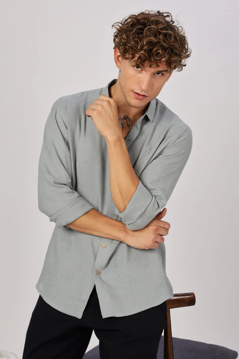 Grey 100% Linen 60s Lea Shirt