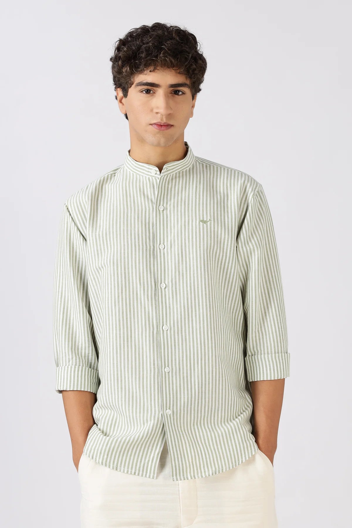Seagrass Stripe Mandarin Collar Shirt