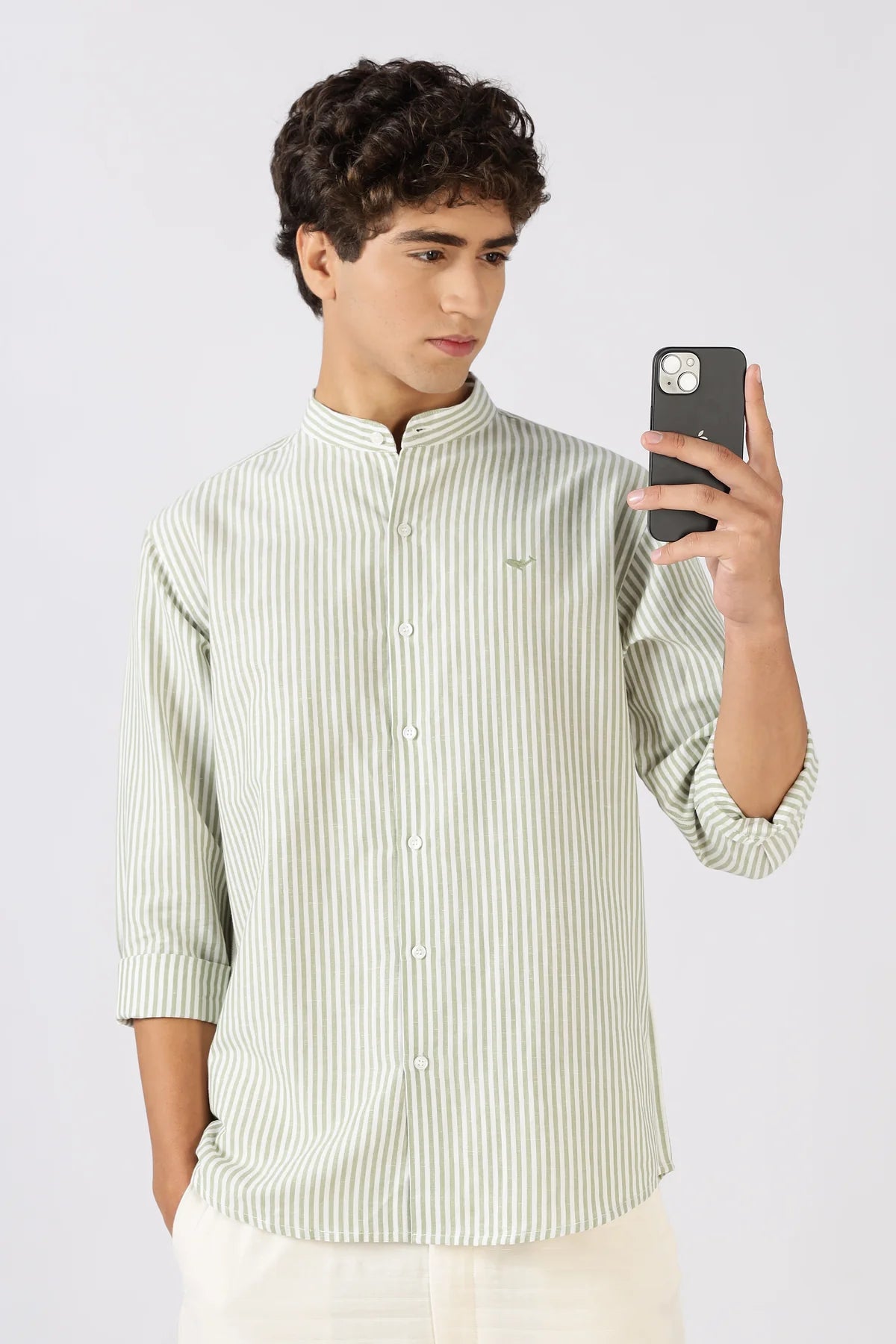 Seagrass Stripe Mandarin Collar Shirt