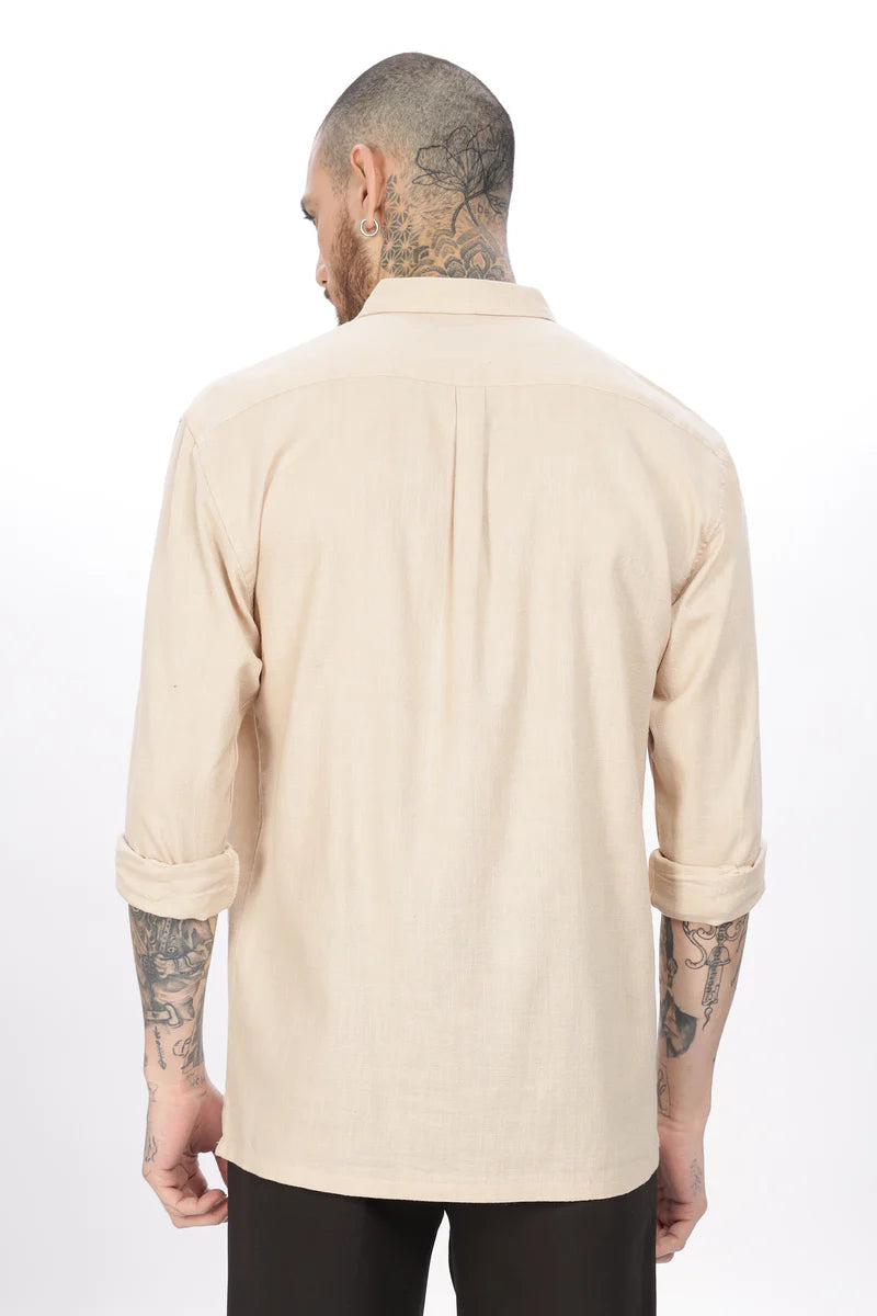Cavallo Beige Full Sleeves Embroidery Shirt