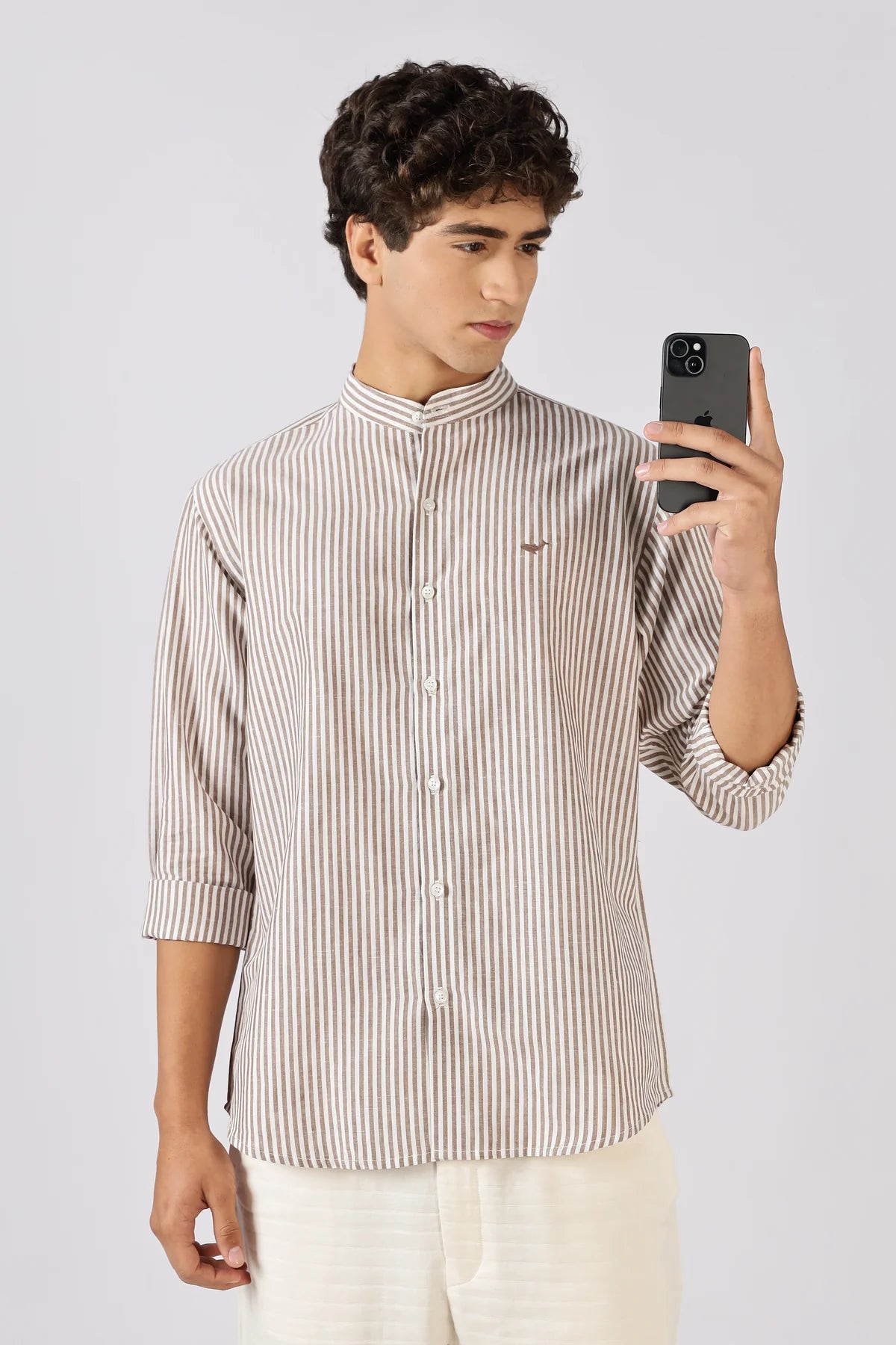 Harbor Stripe Mandarin Collar Shirt