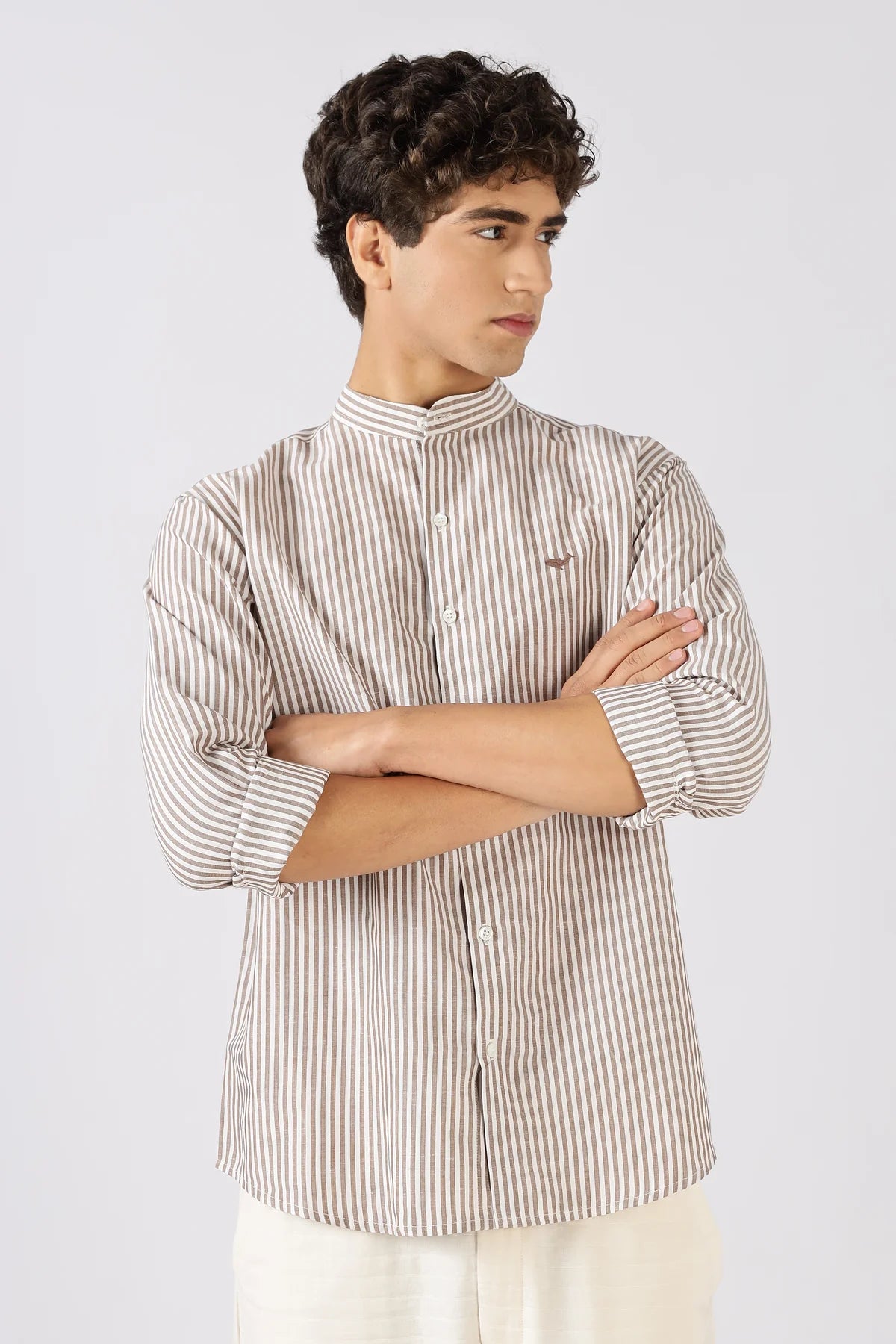 Harbor Stripe Mandarin Collar Shirt