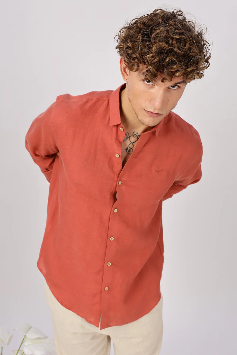 Orange 100% Linen 60s Lea Shirt