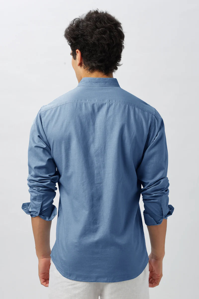 Emblem of Peace Blue Embroidery Linen Shirt