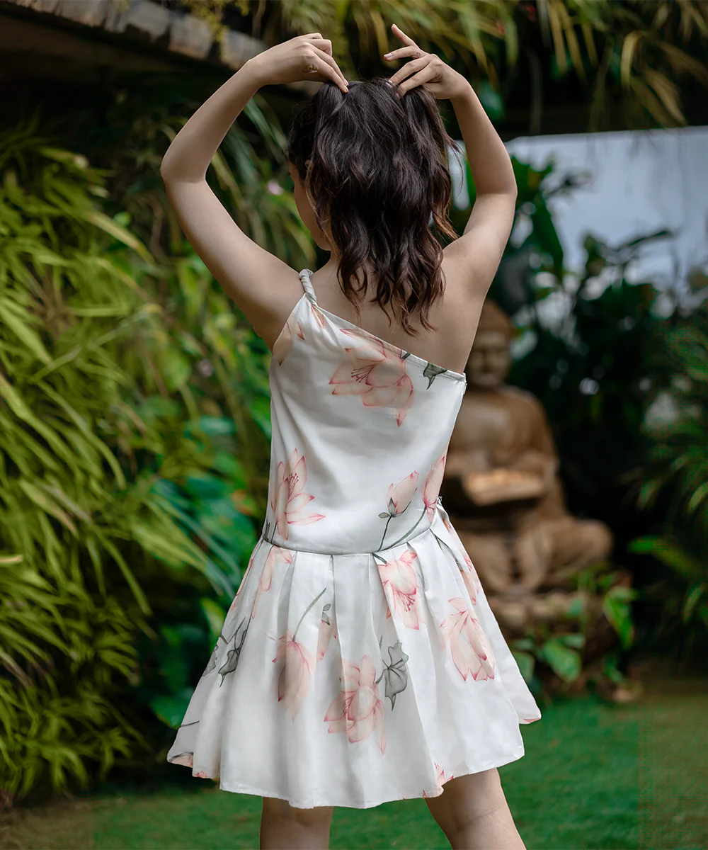 Simran Luthria in Lotus one shoulder dress