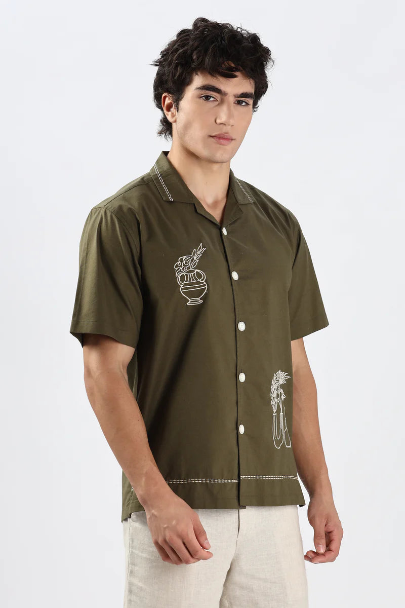Oslo Olive Green Pottery Embroidery Shirt