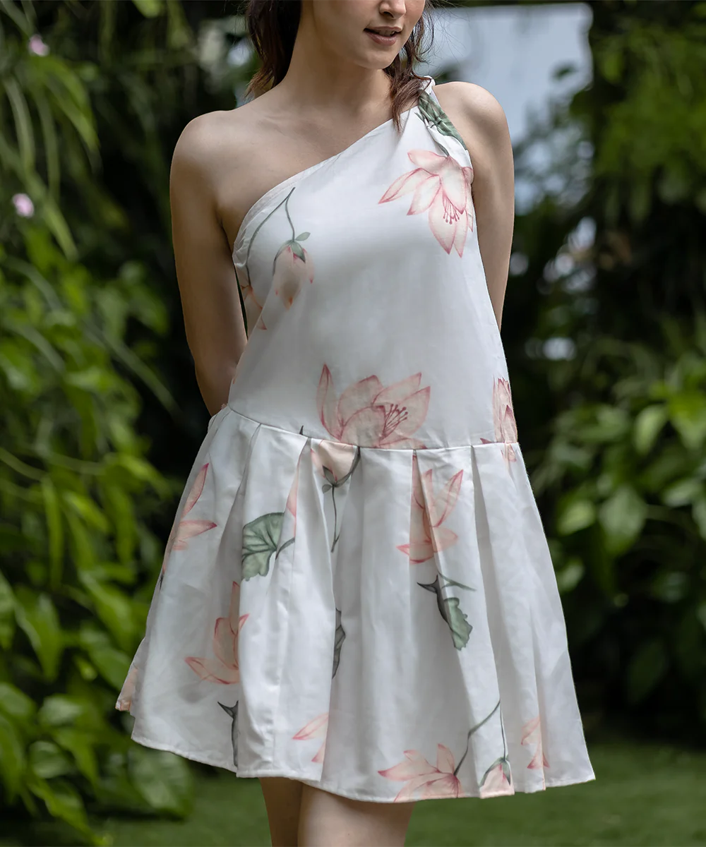 Simran Luthria in Lotus one shoulder dress