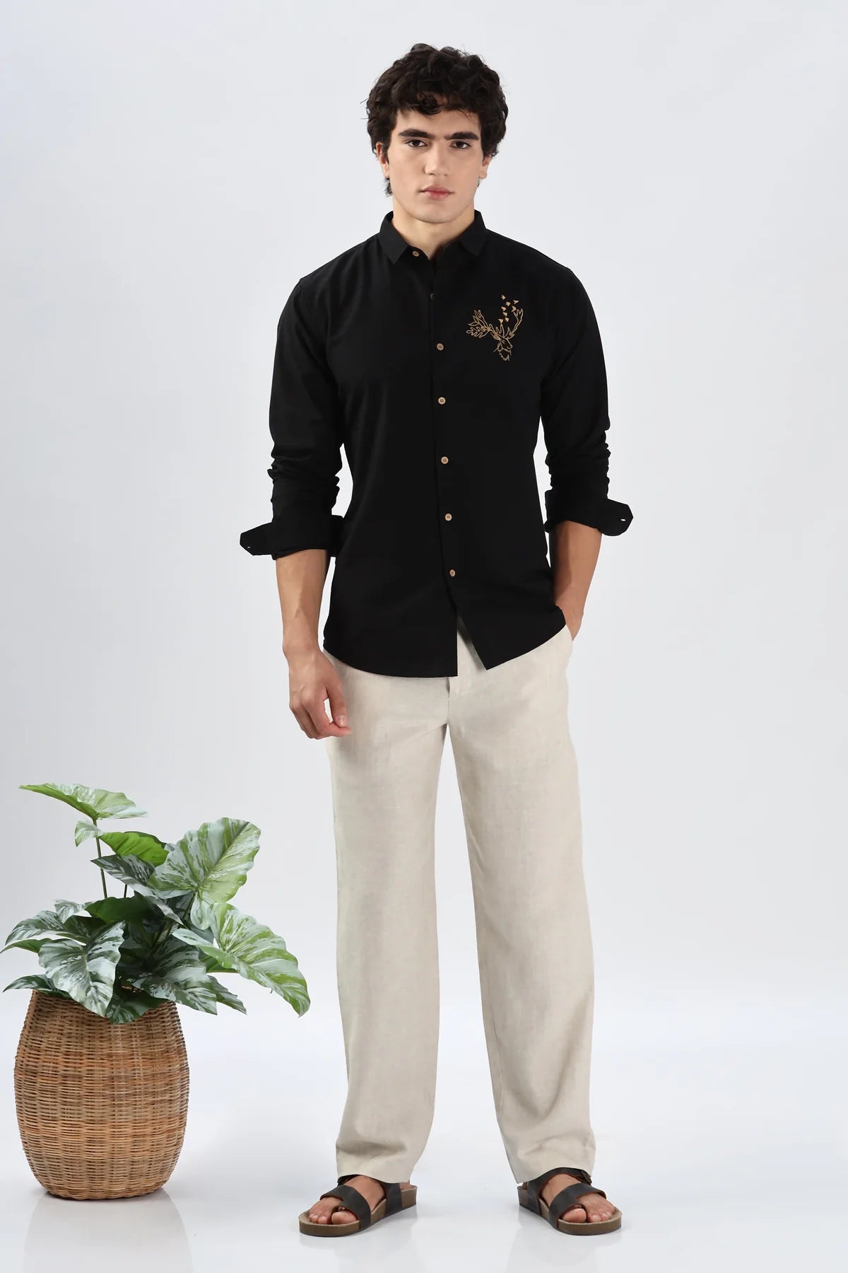 Arctic Reindeer Black Embroidery Shirt