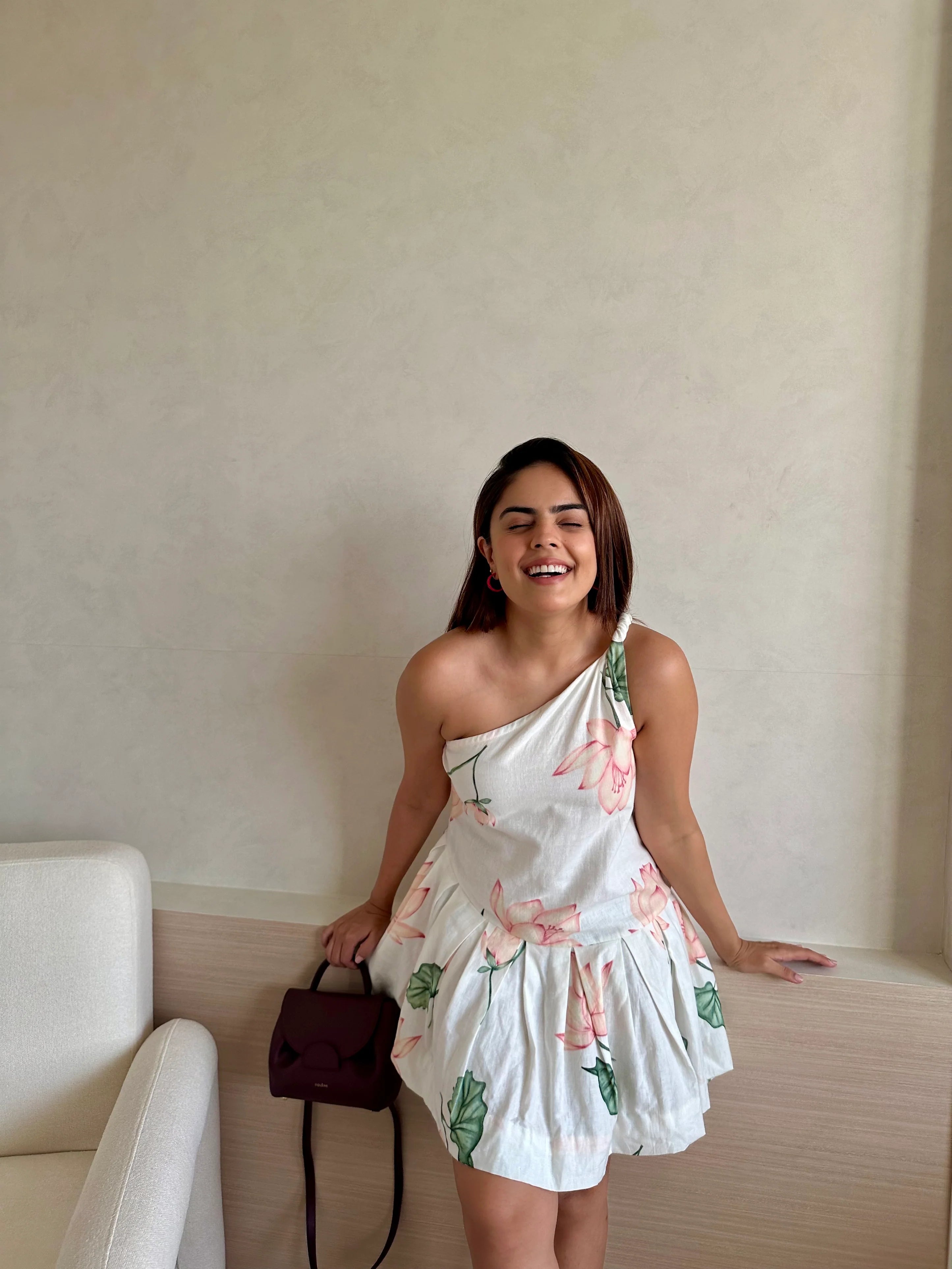 Simran Luthria in Lotus one shoulder dress