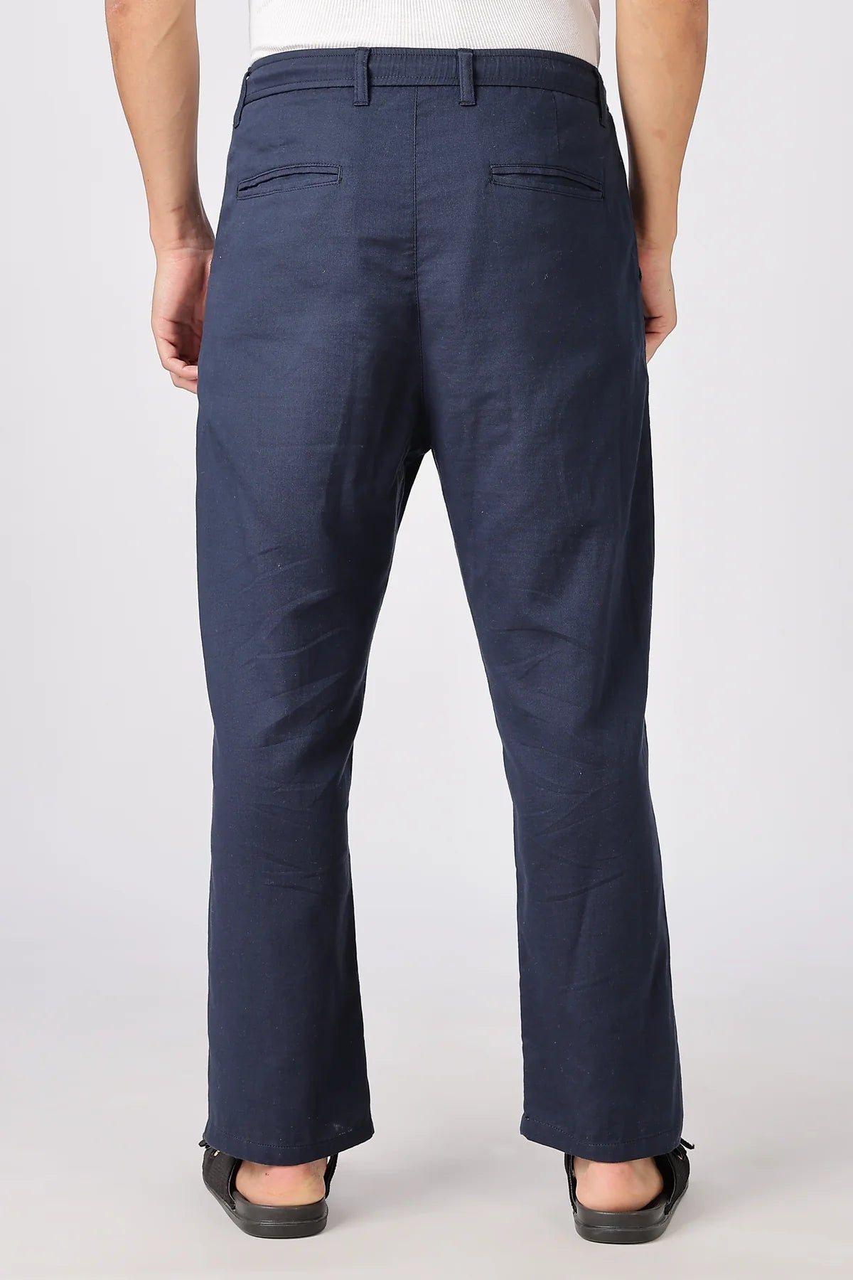 Linen-style 100% Cotton Straight Fit Navy Blue Pant