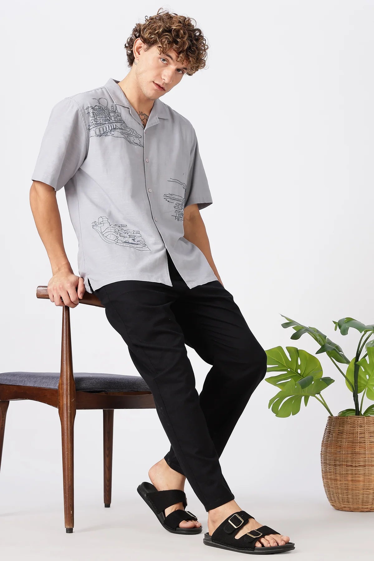 Linen-style 100% Cotton Straight Fit Black Pant