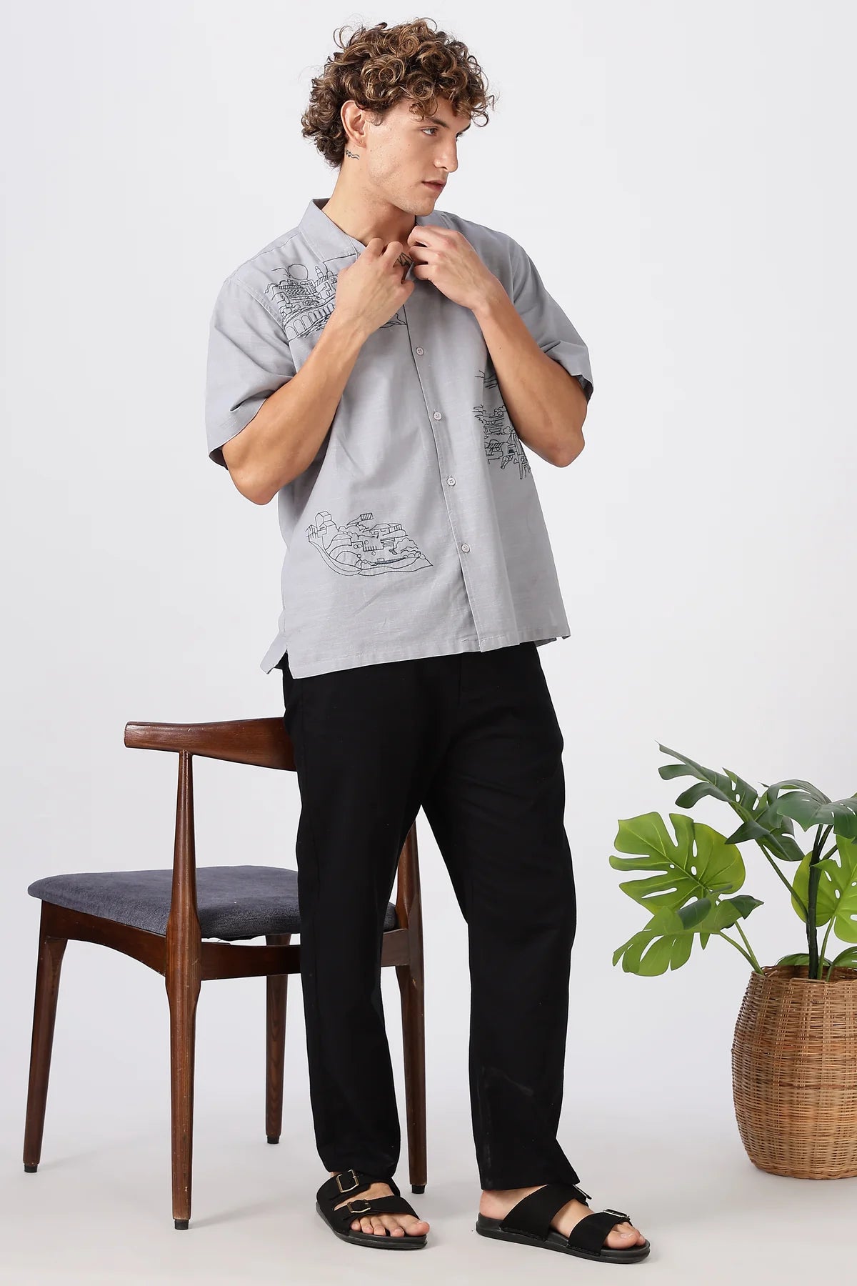 Linen-style 100% Cotton Straight Fit Black Pant