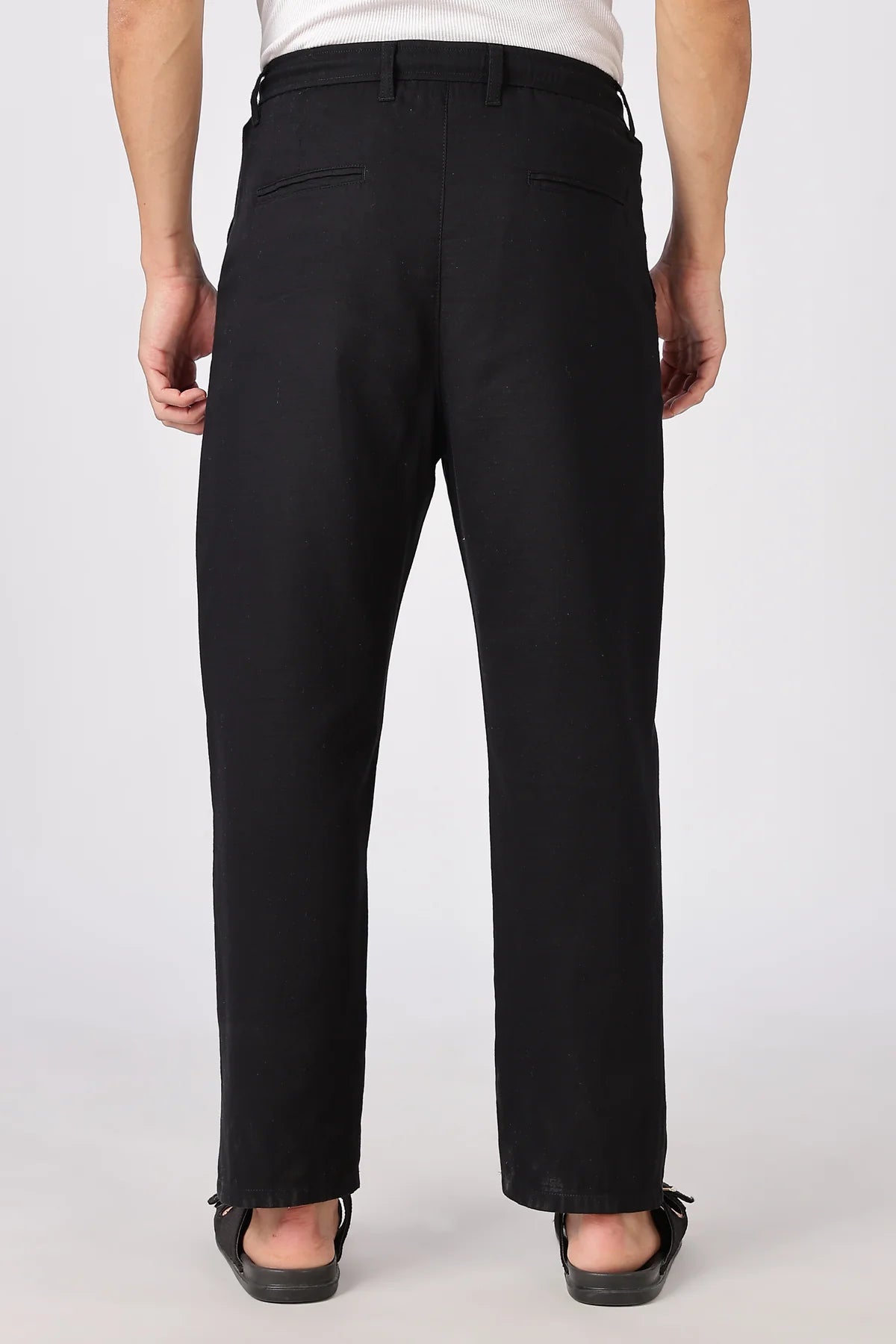 Linen-style 100% Cotton Straight Fit Black Pant